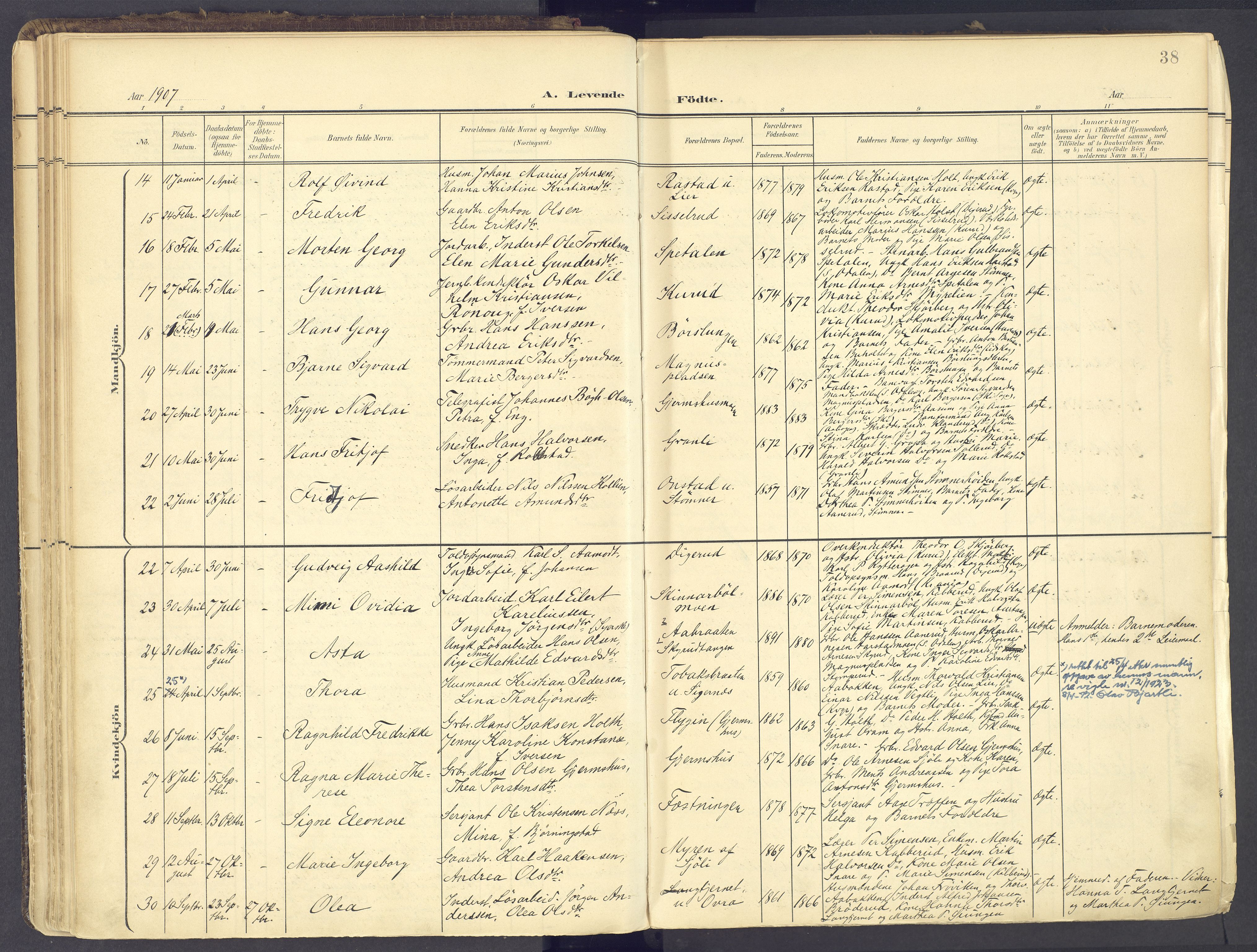 Vinger prestekontor, AV/SAH-PREST-024/H/Ha/Haa/L0017: Parish register (official) no. 17, 1901-1927, p. 38