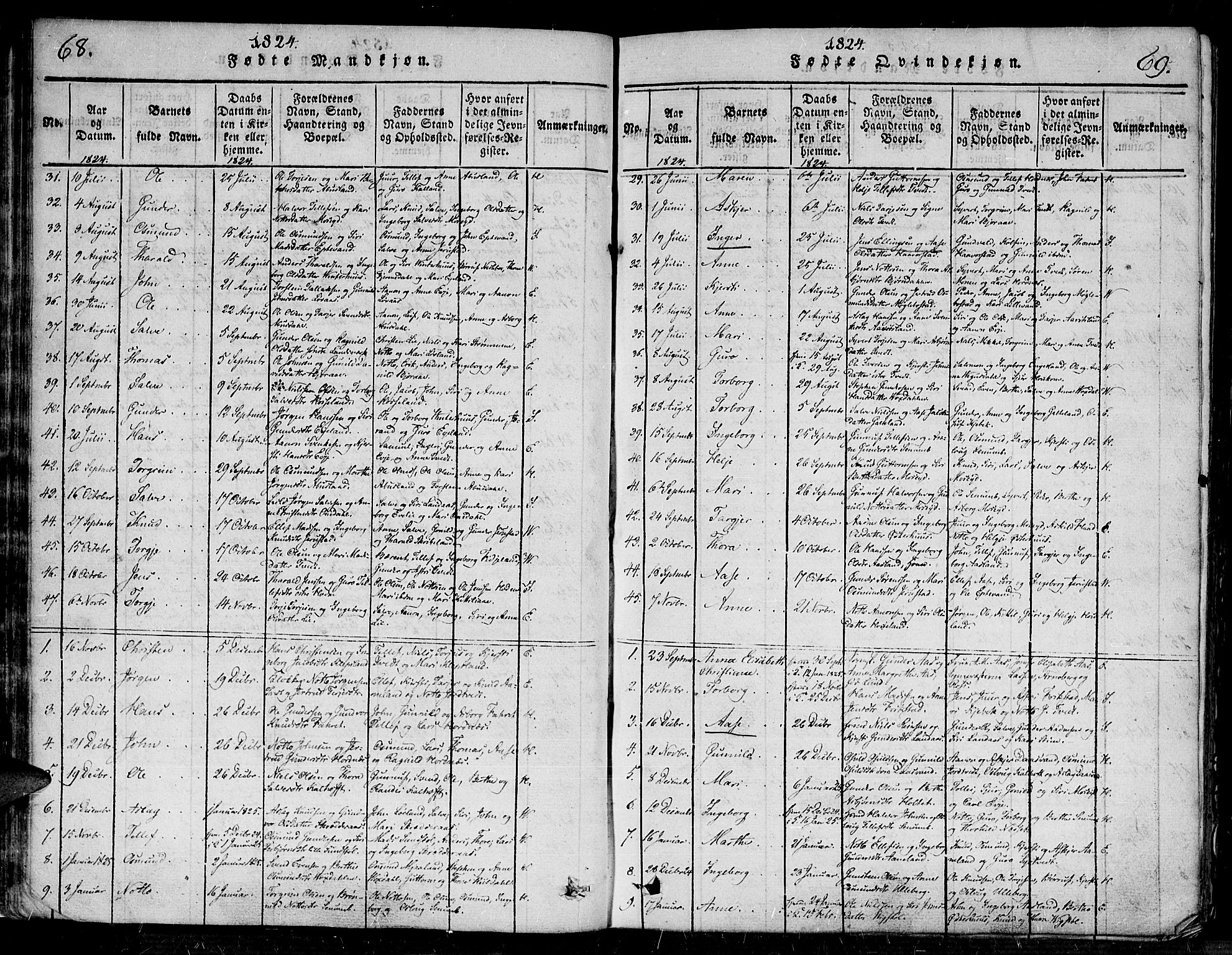 Evje sokneprestkontor, AV/SAK-1111-0008/F/Fa/Faa/L0004: Parish register (official) no. A 4, 1816-1840, p. 68-69