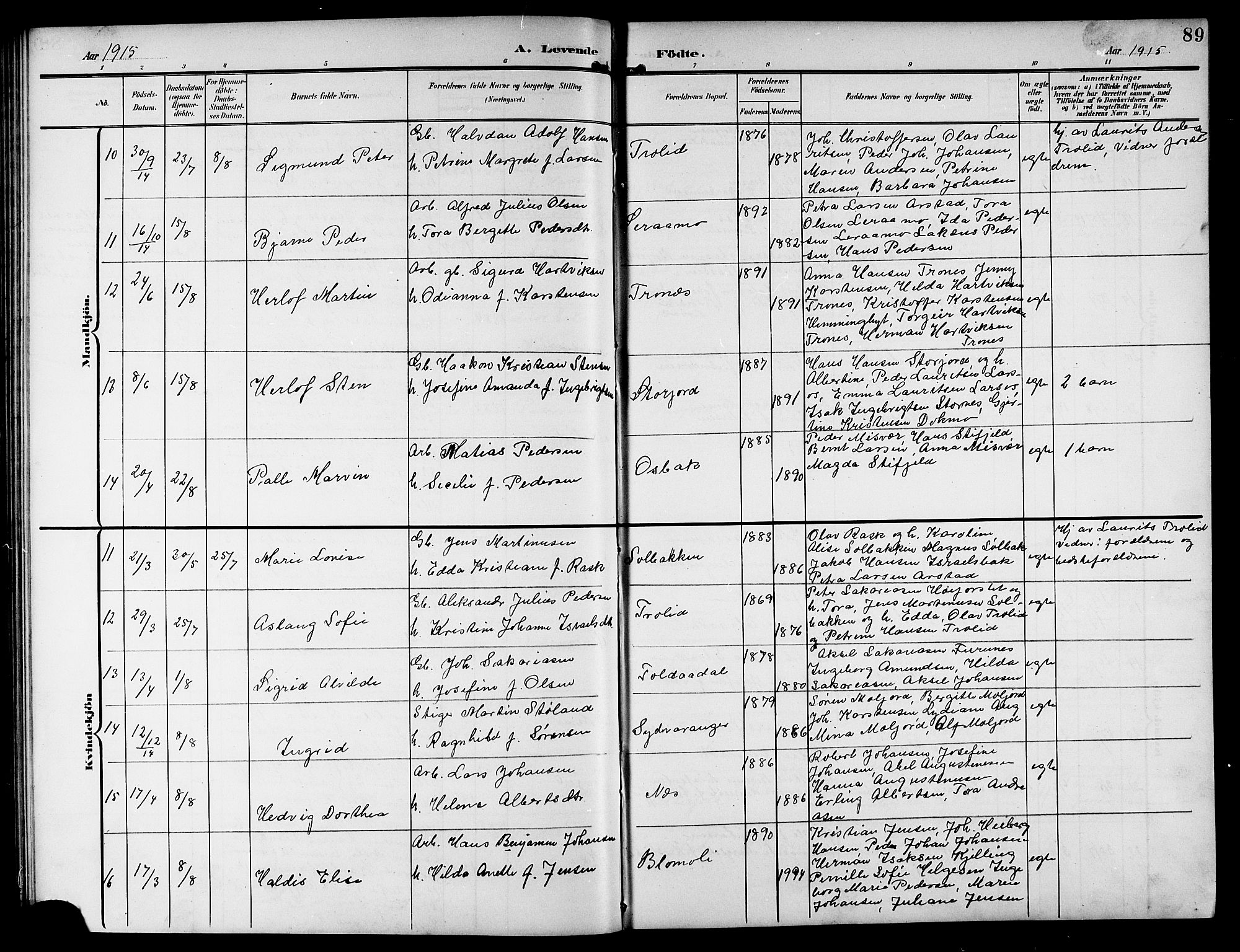 Ministerialprotokoller, klokkerbøker og fødselsregistre - Nordland, AV/SAT-A-1459/846/L0655: Parish register (copy) no. 846C05, 1902-1916, p. 89