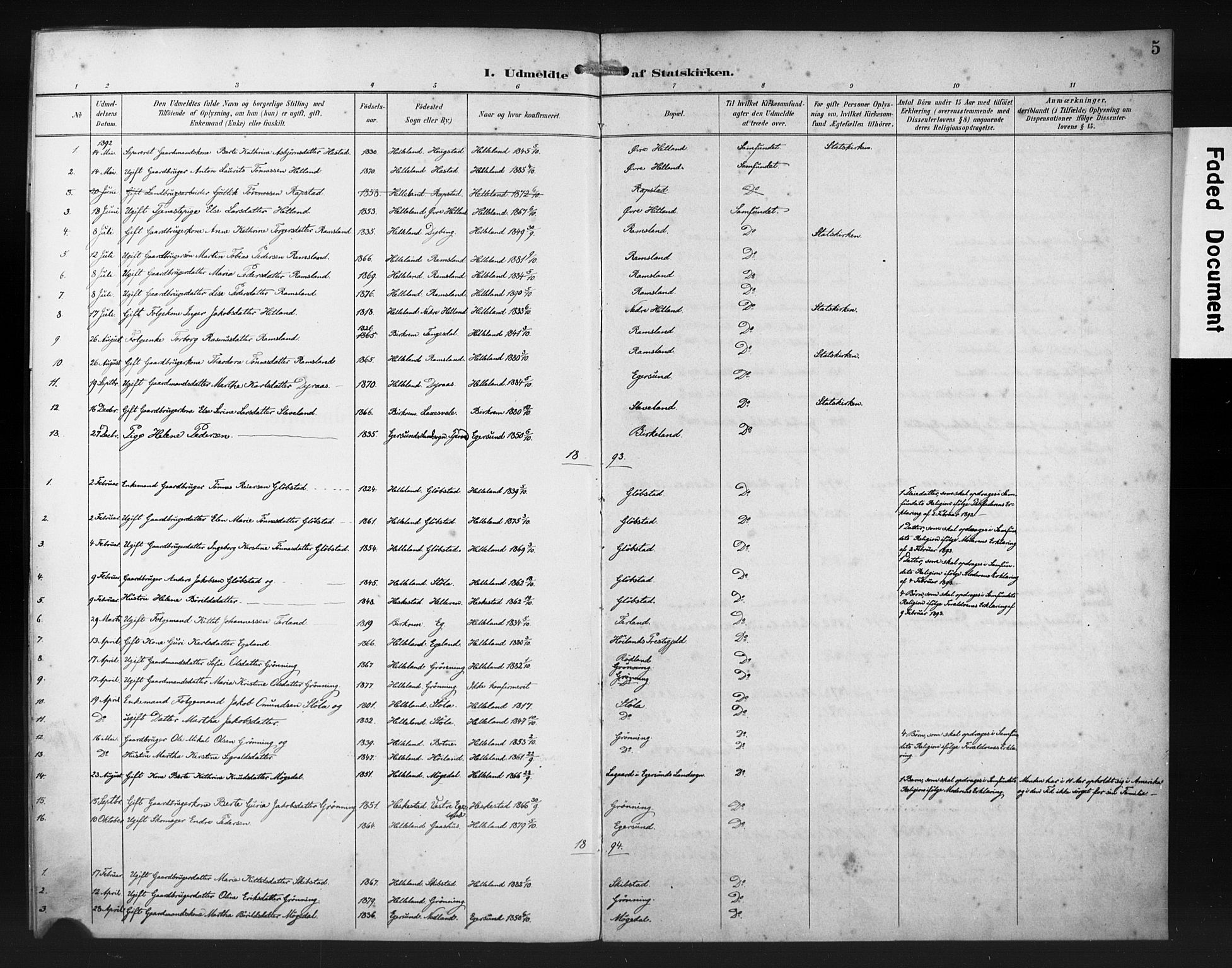 Helleland sokneprestkontor, SAST/A-101810: Parish register (official) no. 30BA12, 1892-1918, p. 5