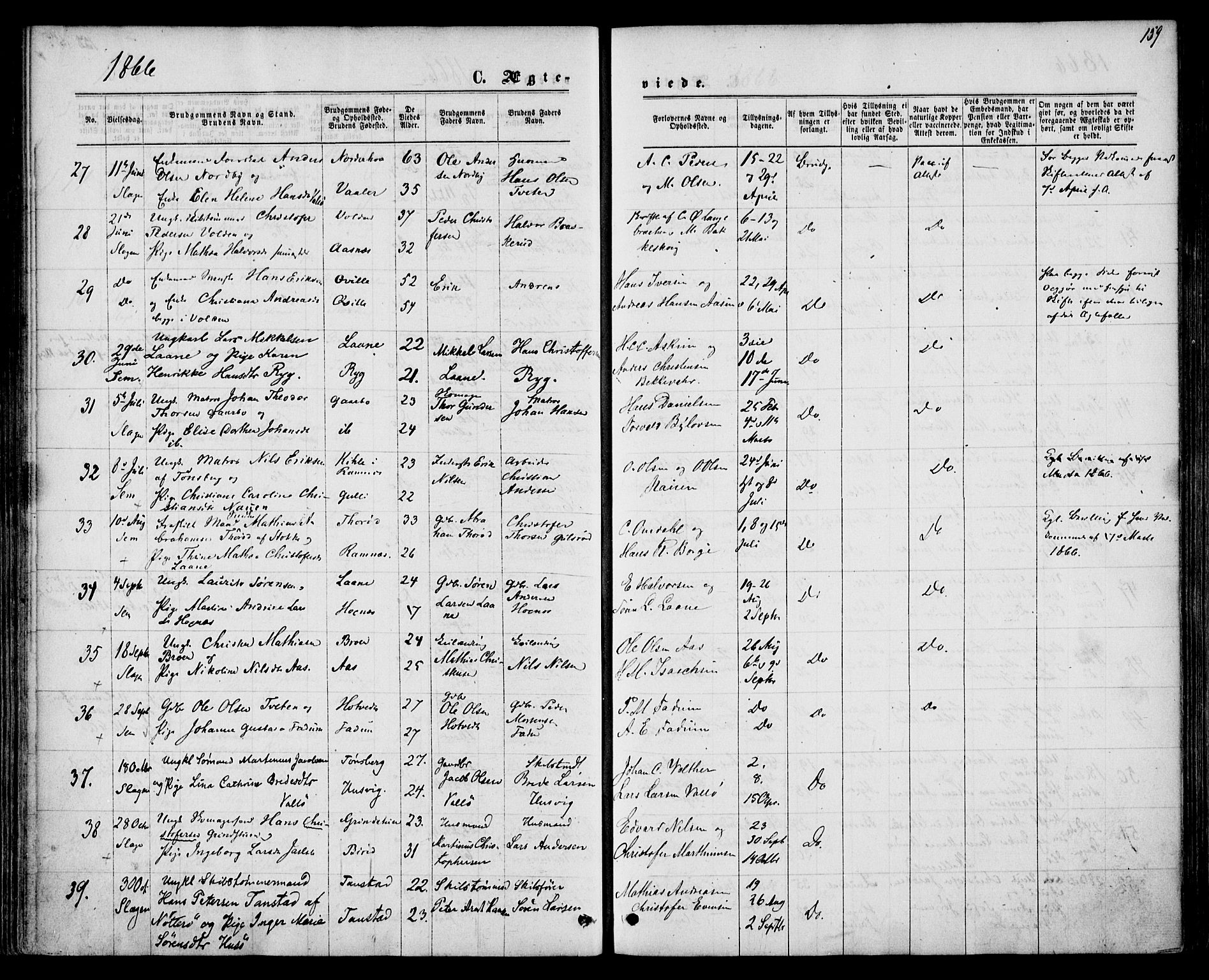 Sem kirkebøker, SAKO/A-5/F/Fa/L0008: Parish register (official) no. I 8, 1866-1873, p. 159