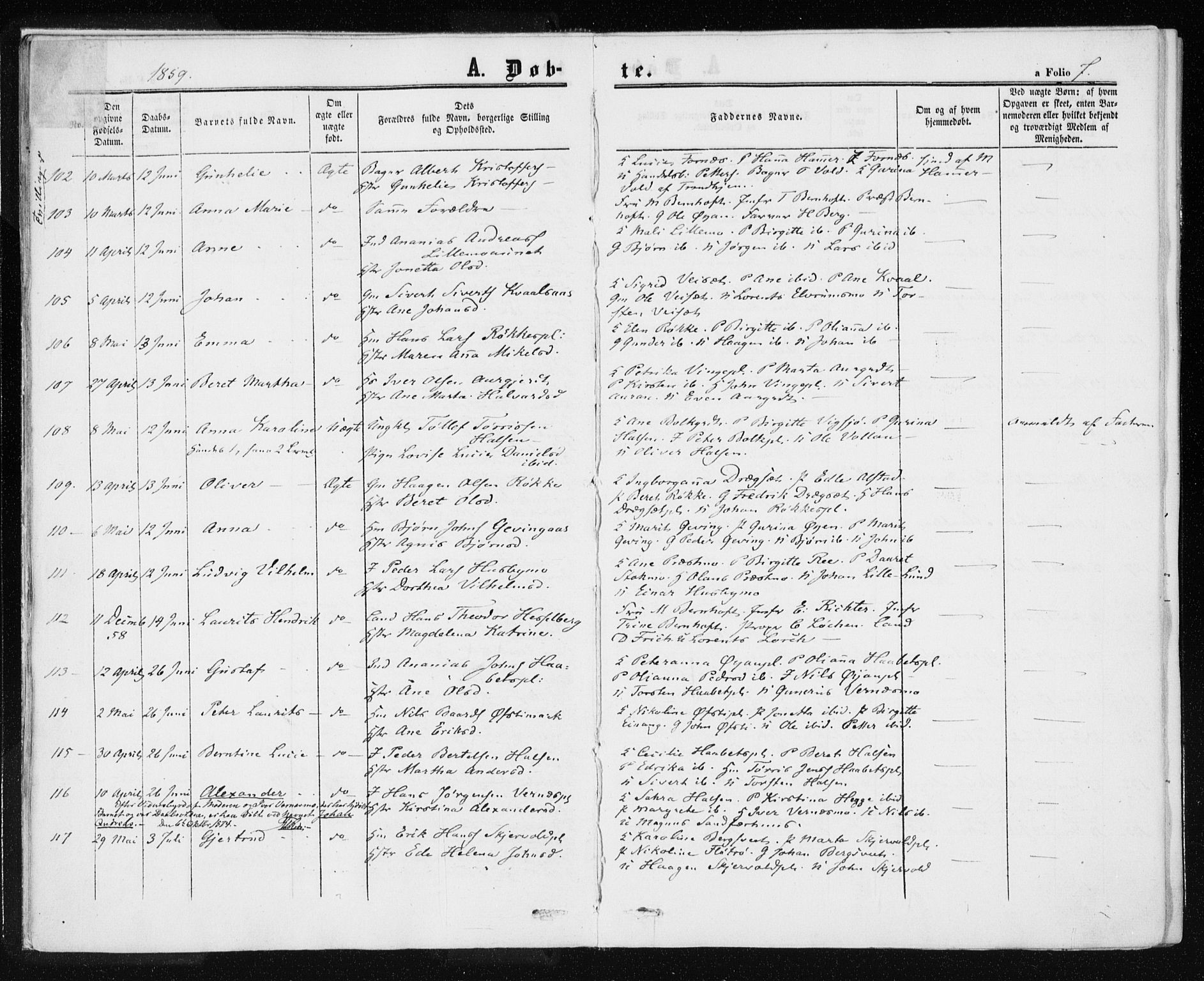 Ministerialprotokoller, klokkerbøker og fødselsregistre - Nord-Trøndelag, SAT/A-1458/709/L0075: Parish register (official) no. 709A15, 1859-1870, p. 7