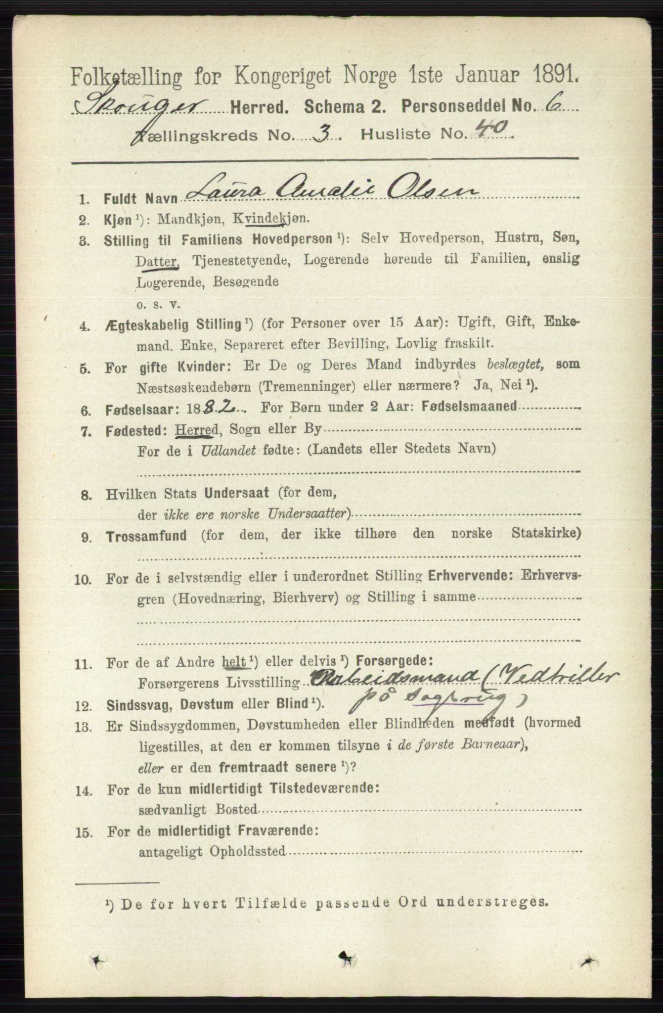 RA, 1891 census for 0712 Skoger, 1891, p. 1994