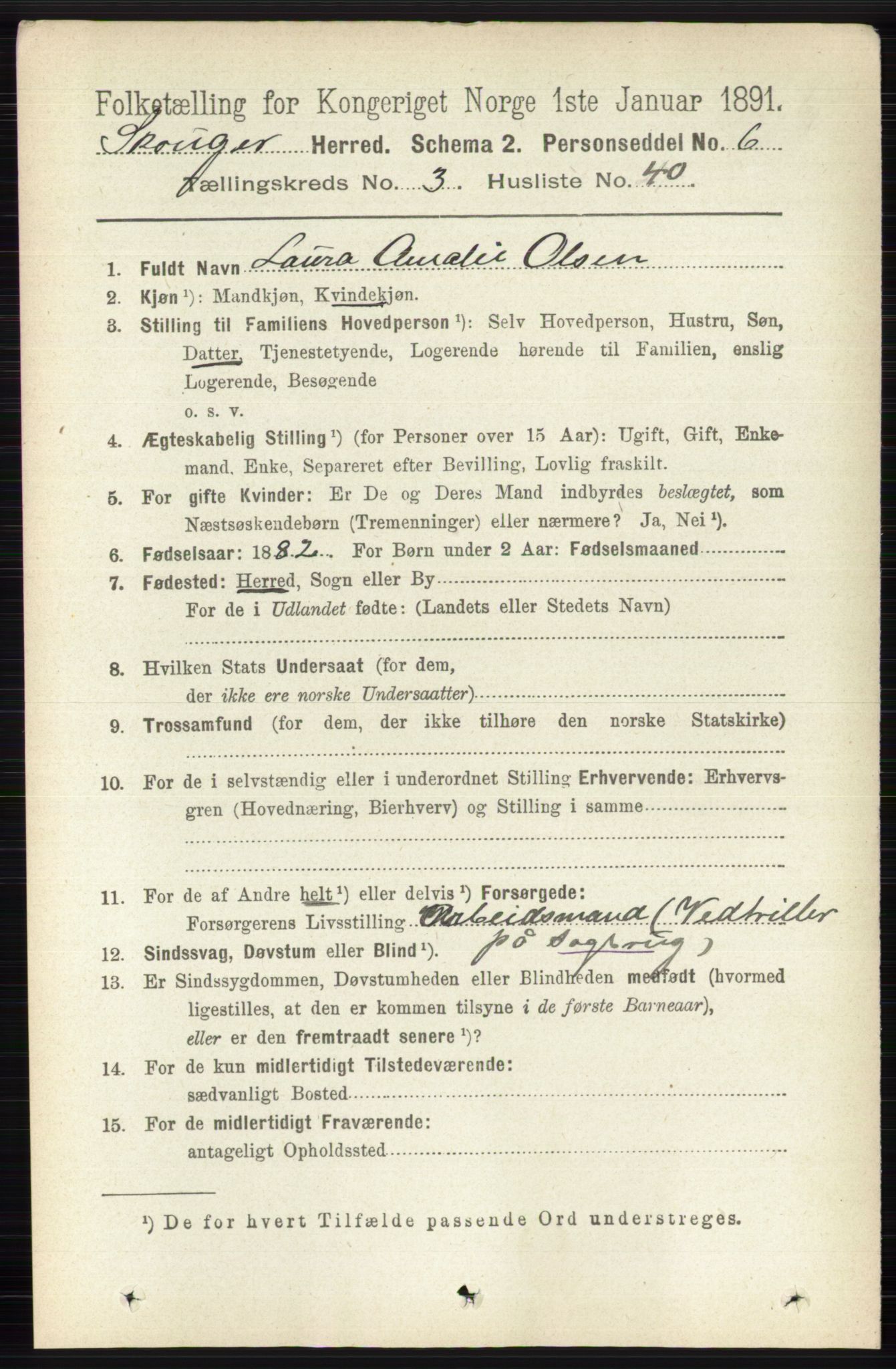 RA, 1891 census for 0712 Skoger, 1891, p. 1994