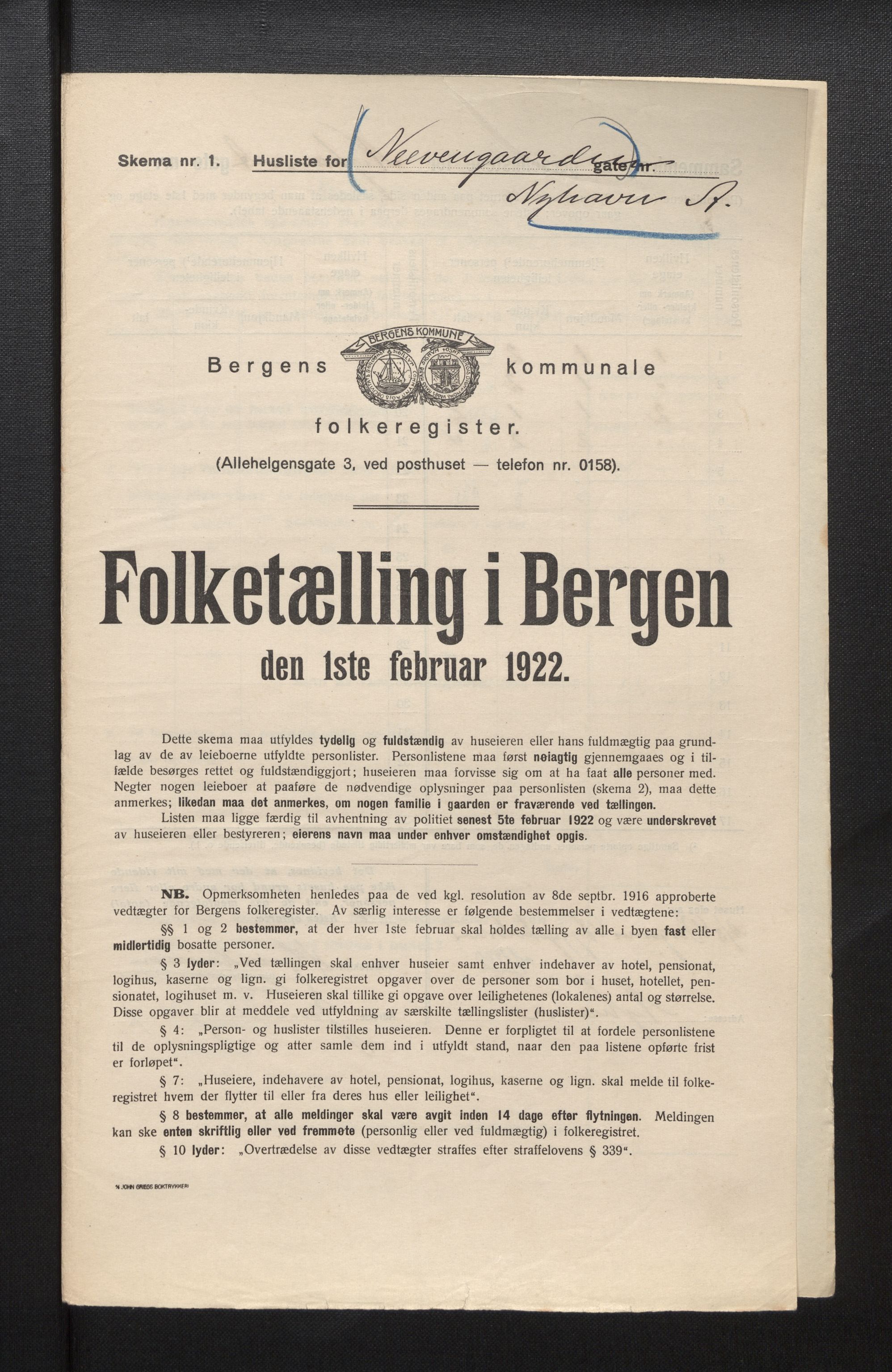 SAB, Municipal Census 1922 for Bergen, 1922, p. 29194