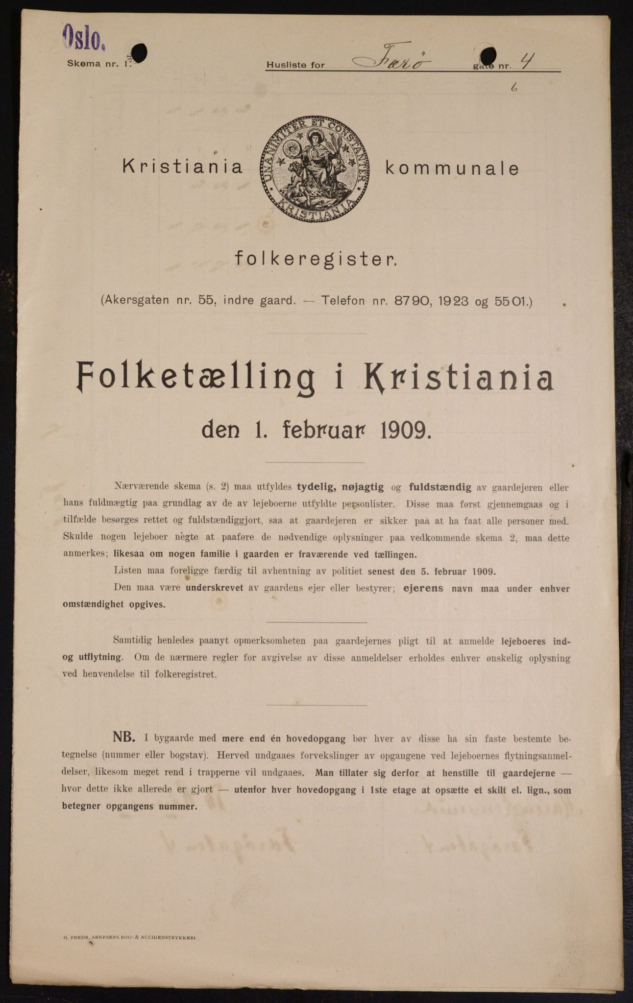 OBA, Municipal Census 1909 for Kristiania, 1909, p. 2456