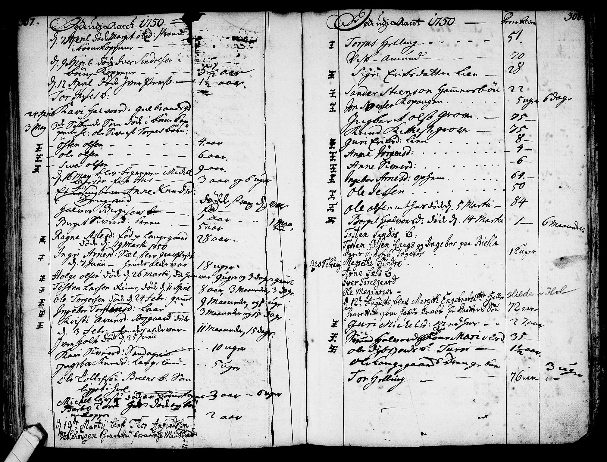 Ål kirkebøker, SAKO/A-249/F/Fa/L0001: Parish register (official) no. I 1, 1744-1769, p. 307-308
