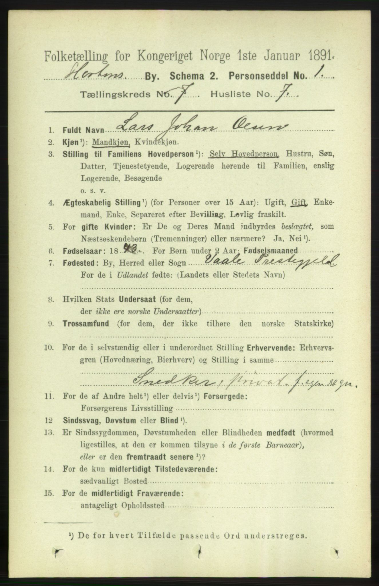 RA, 1891 census for 0703 Horten, 1891, p. 4463