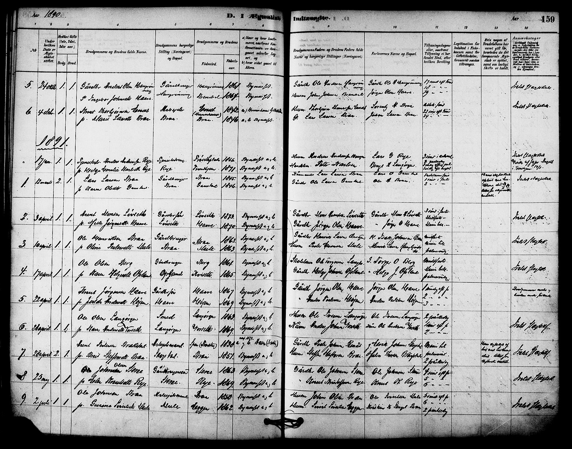 Ministerialprotokoller, klokkerbøker og fødselsregistre - Sør-Trøndelag, SAT/A-1456/612/L0378: Parish register (official) no. 612A10, 1878-1897, p. 159