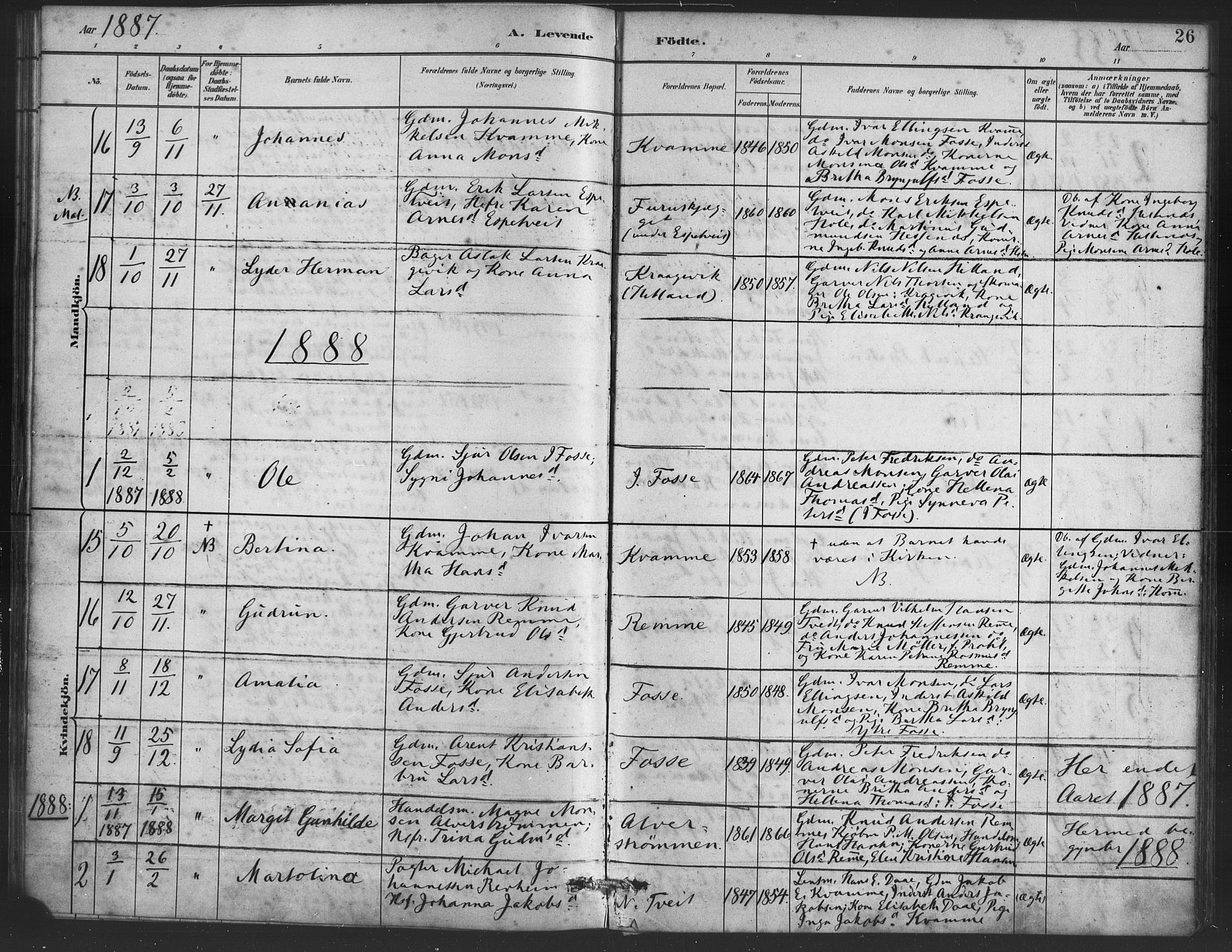 Alversund Sokneprestembete, AV/SAB-A-73901/H/Ha/Haa/Haaa/L0001: Parish register (official) no. A 1, 1882-1896, p. 26