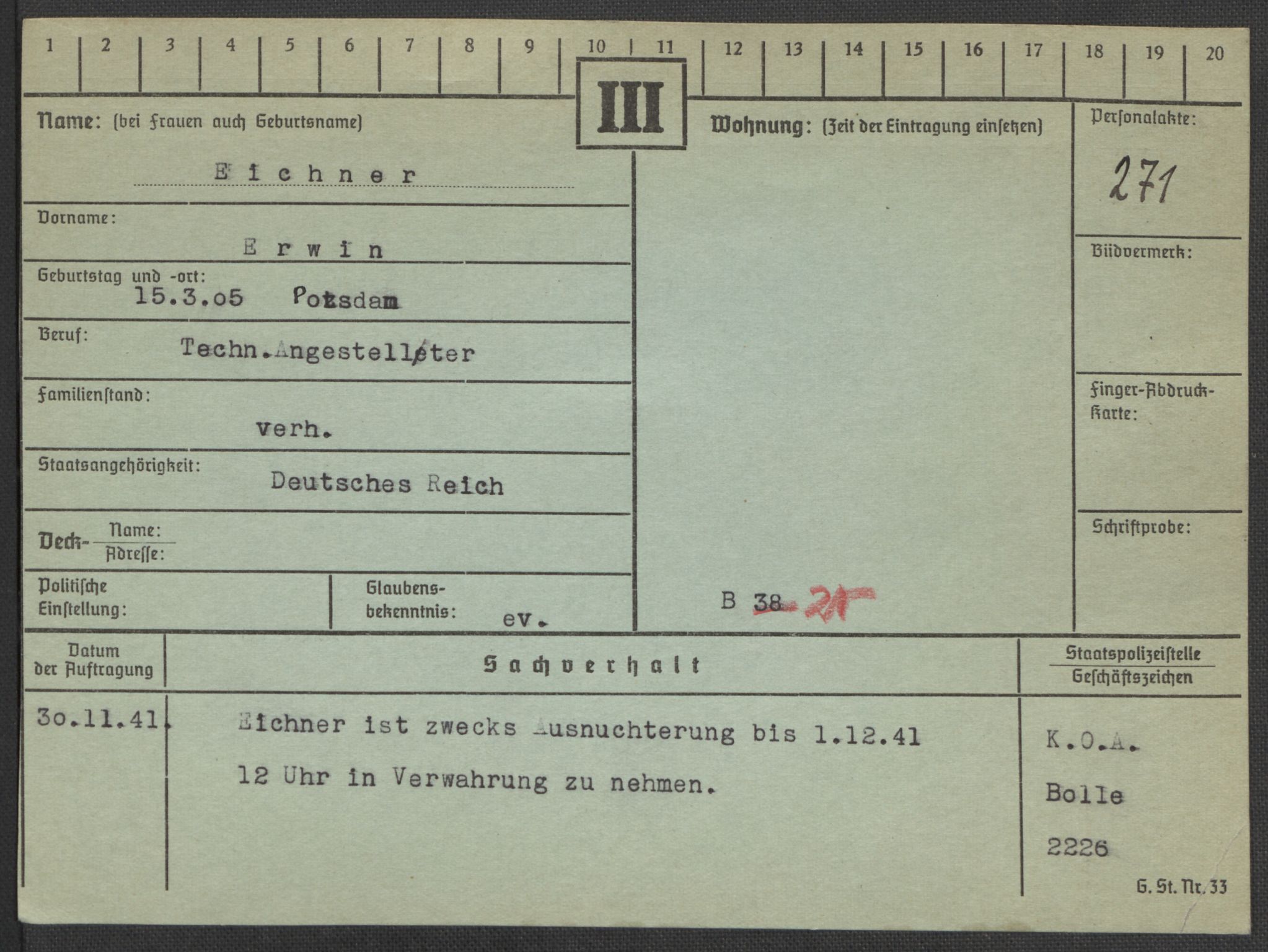 Befehlshaber der Sicherheitspolizei und des SD, RA/RAFA-5969/E/Ea/Eaa/L0002: Register over norske fanger i Møllergata 19: Bj-Eng, 1940-1945, p. 1219