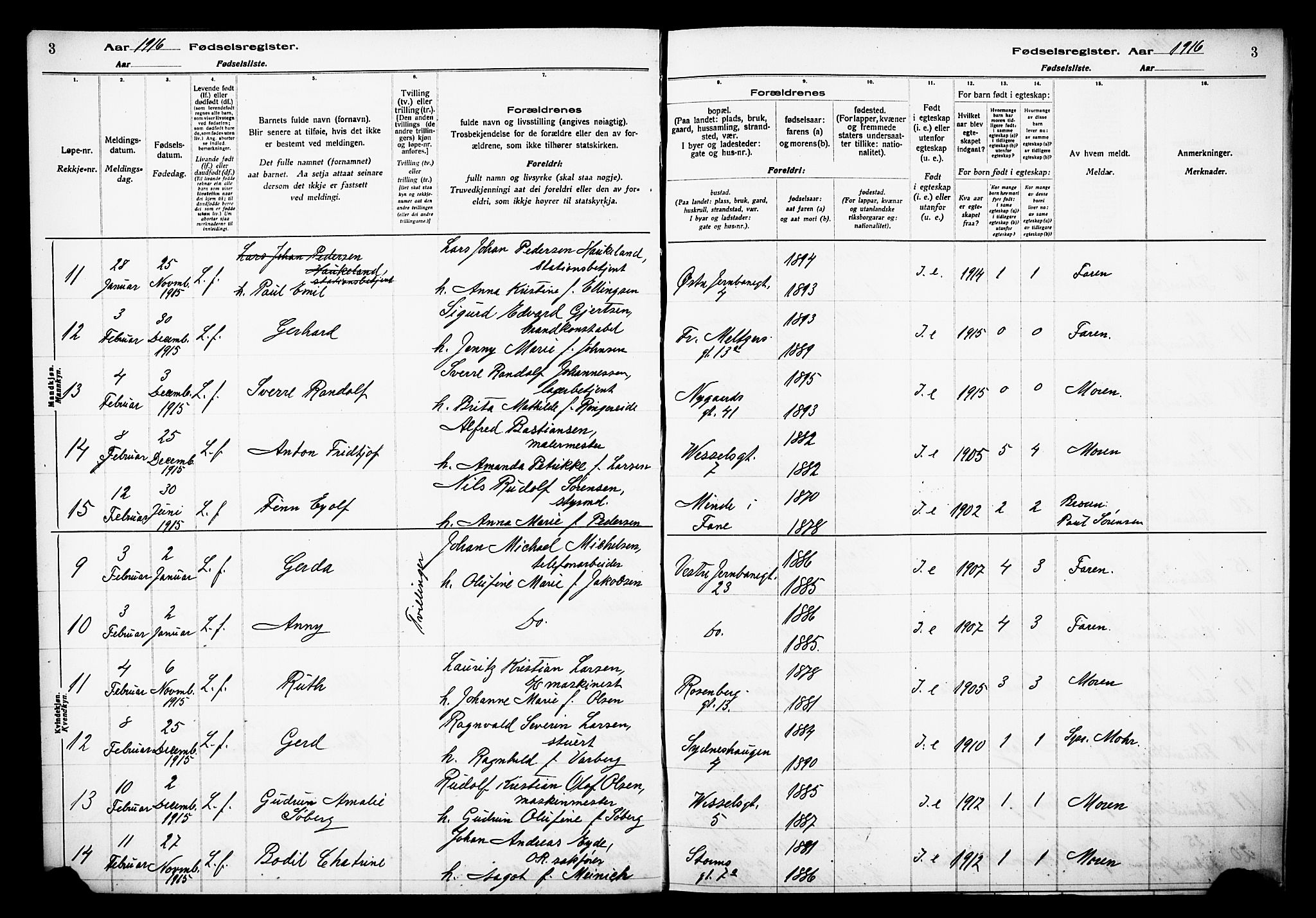 Johanneskirken sokneprestembete, SAB/A-76001/I/Id/L00A1: Birth register no. A 1, 1916-1924, p. 3