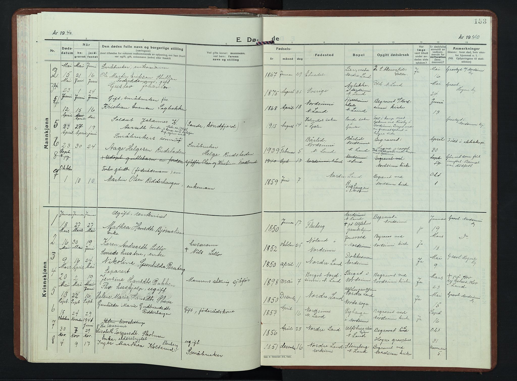 Nordre Land prestekontor, AV/SAH-PREST-124/H/Ha/Hab/L0007: Parish register (copy) no. 7, 1930-1953, p. 153