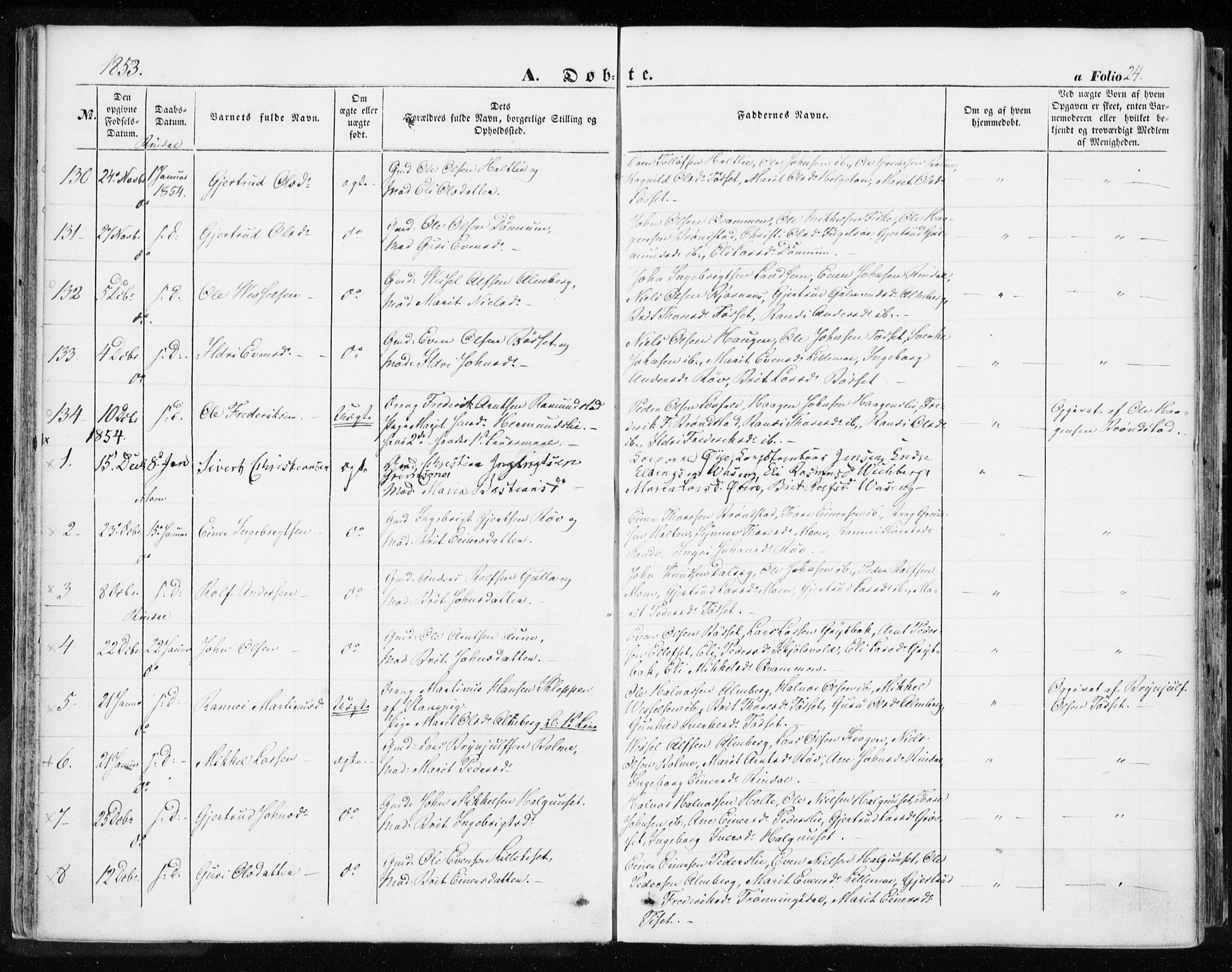 Ministerialprotokoller, klokkerbøker og fødselsregistre - Møre og Romsdal, SAT/A-1454/595/L1044: Parish register (official) no. 595A06, 1852-1863, p. 24