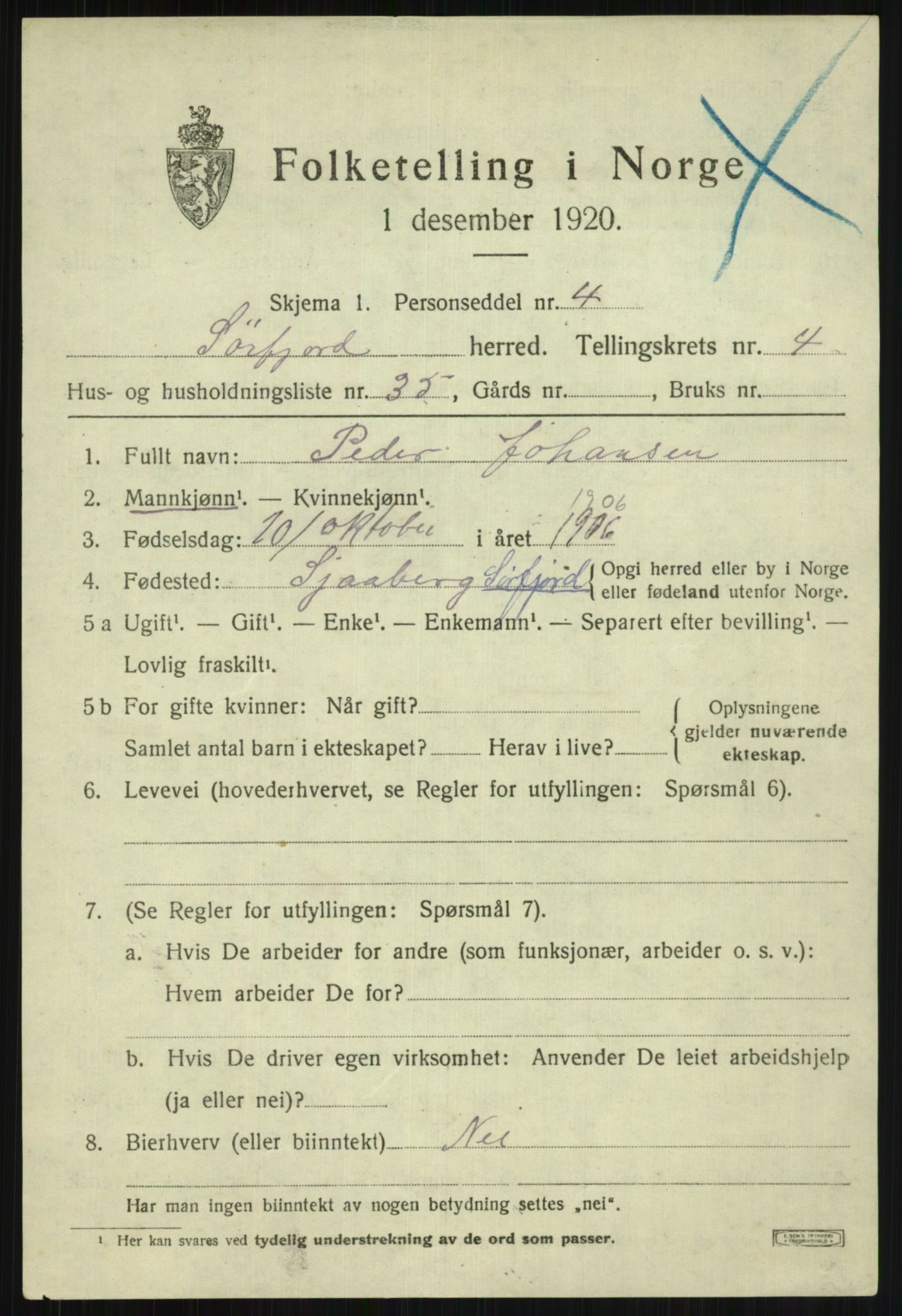 SATØ, 1920 census for Sørfjord, 1920, p. 1832