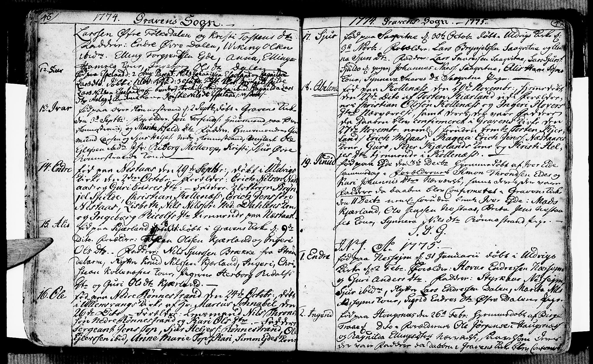 Ulvik sokneprestembete, SAB/A-78801/H/Haa: Parish register (official) no. A 7, 1761-1792, p. 46-47
