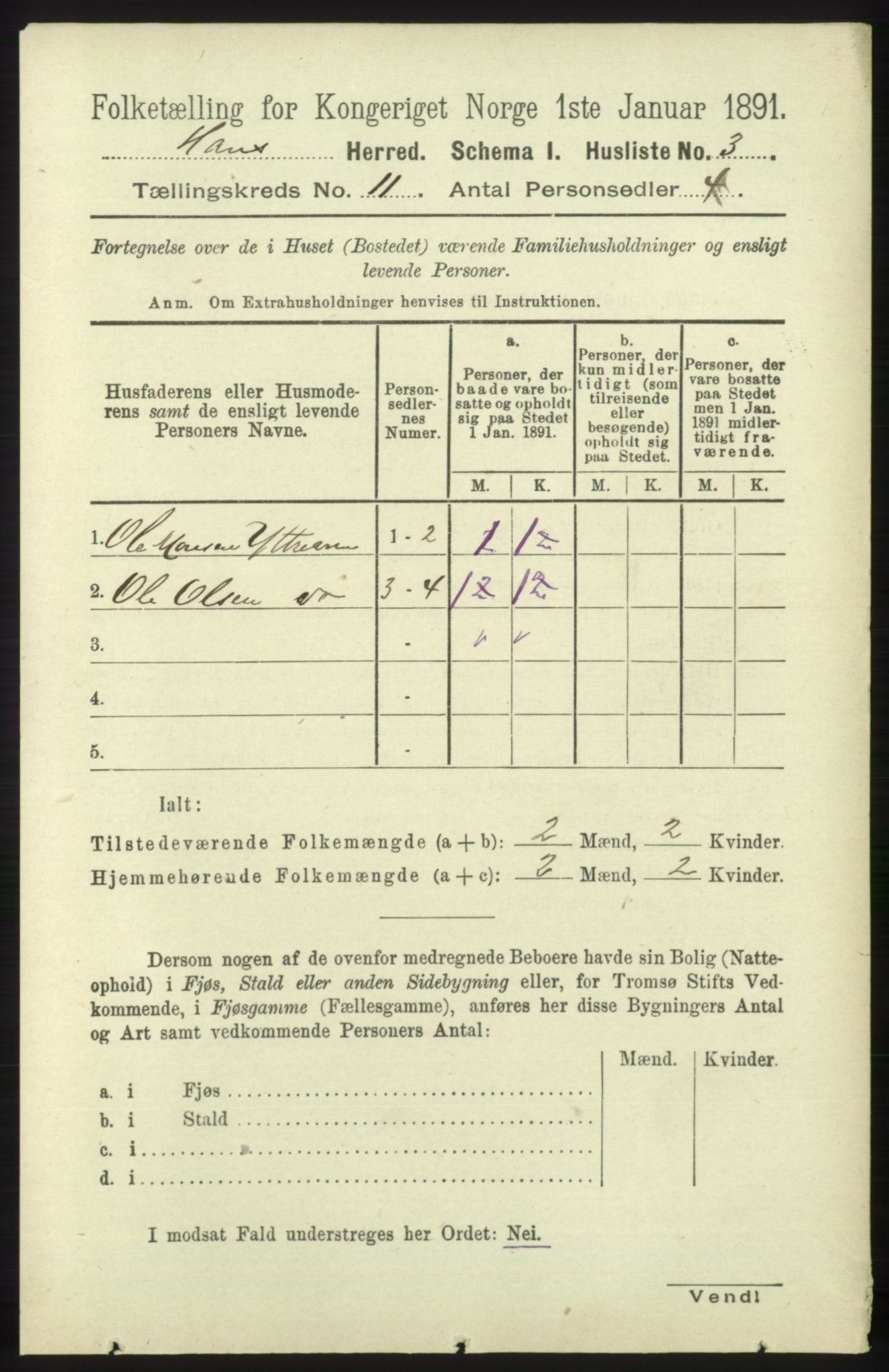 RA, 1891 census for 1250 Haus, 1891, p. 4274