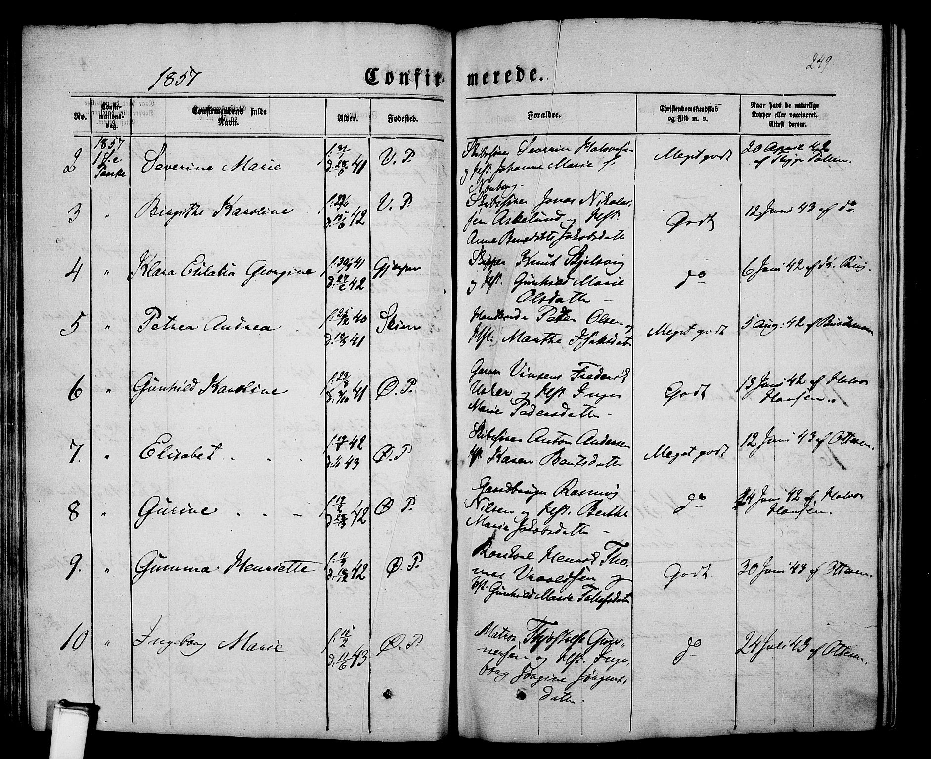 Porsgrunn kirkebøker , SAKO/A-104/G/Gb/L0004: Parish register (copy) no. II 4, 1853-1882, p. 249