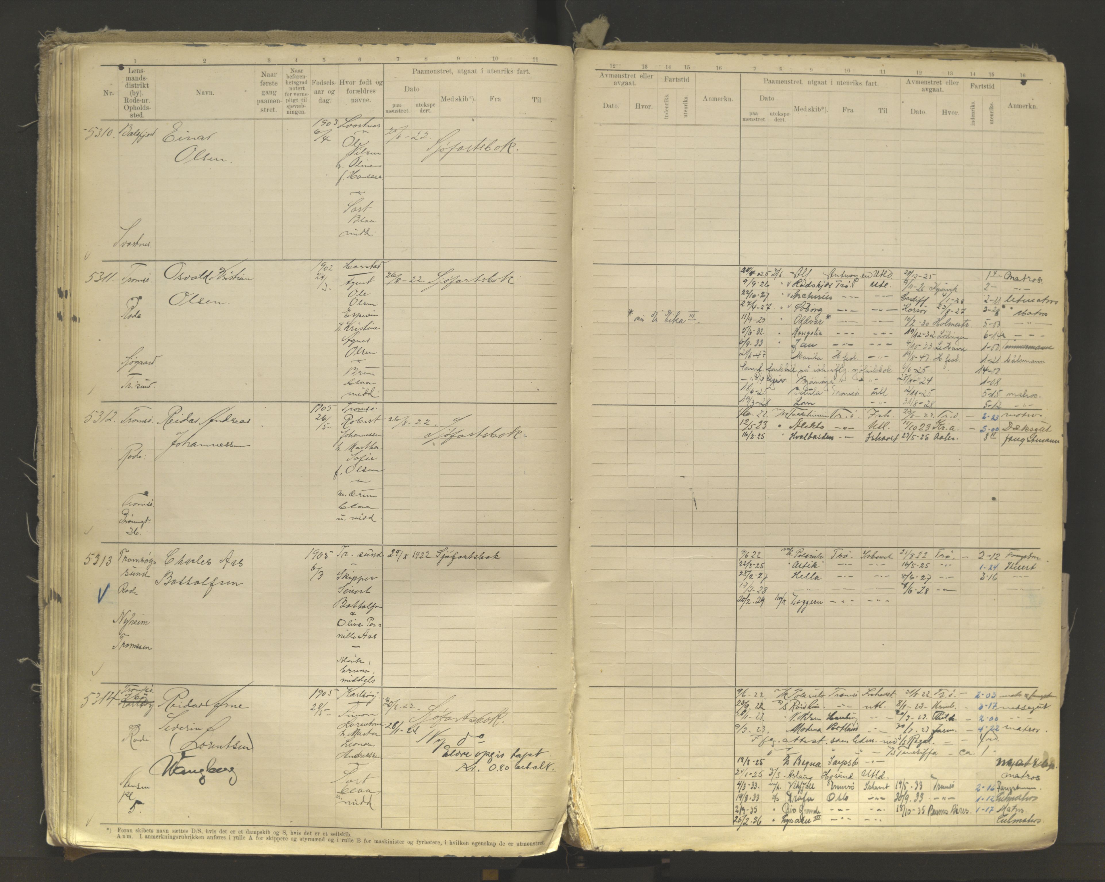 Tromsø sjømannskontor/innrullerings-/mønstringsdistrikt, AV/SATØ-S-0243/F/Fb/L0011: Annotasjonsrulle. Defekt: løs innbinding. Nr. 4973-7517, 1920-1928