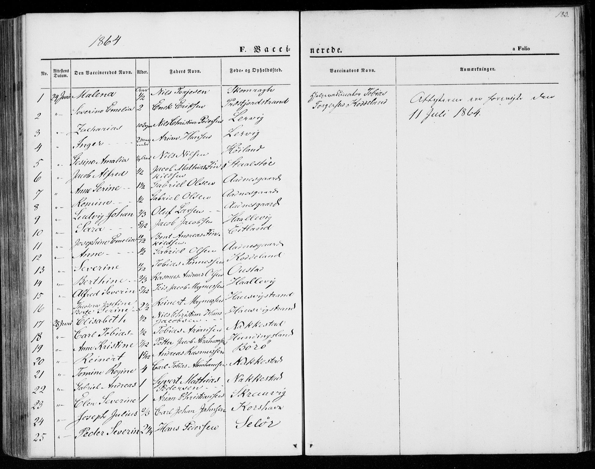 Lyngdal sokneprestkontor, AV/SAK-1111-0029/F/Fa/Faa/L0002: Parish register (official) no. A 2, 1858-1870, p. 183