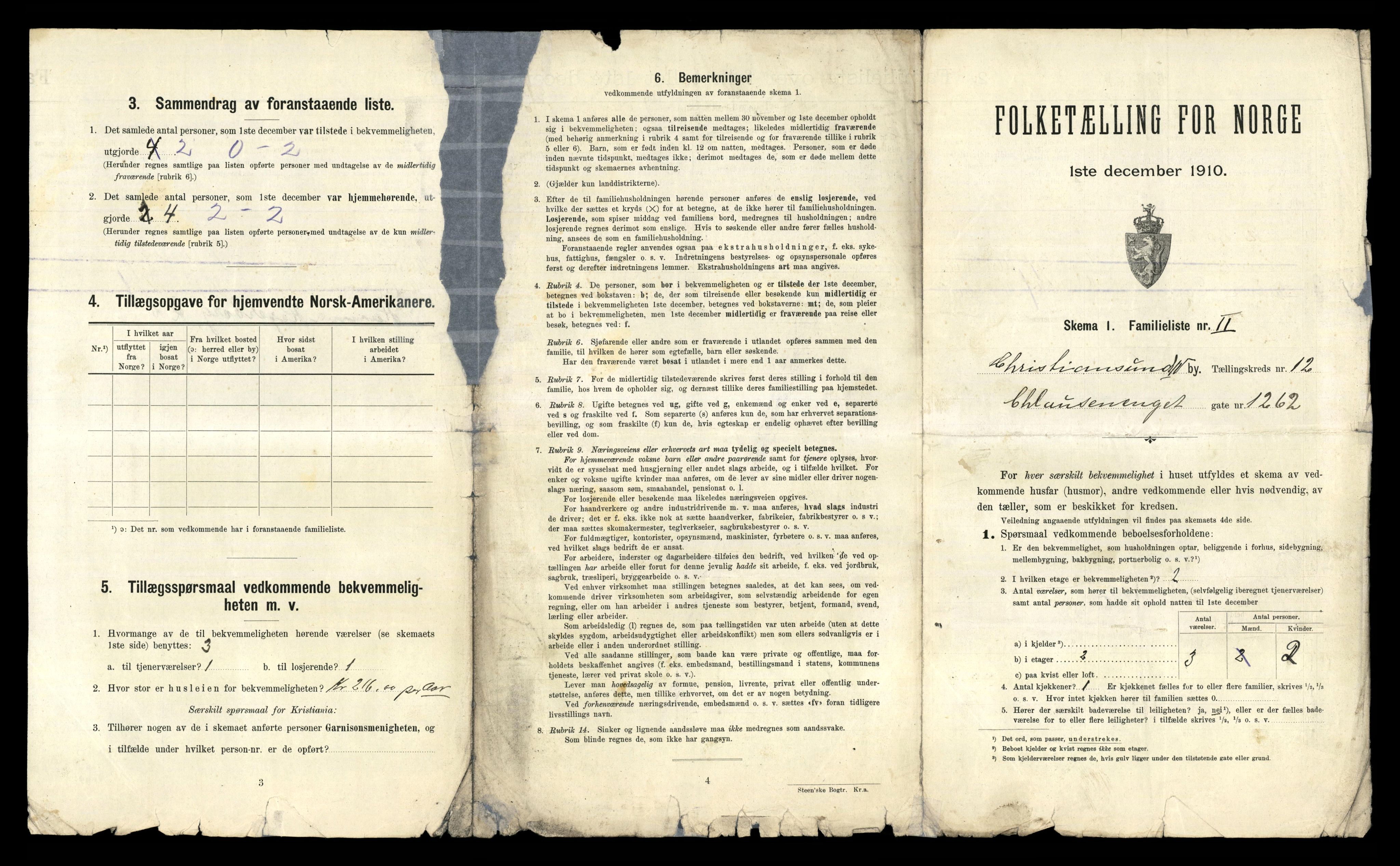 RA, 1910 census for Kristiansund, 1910, p. 3911