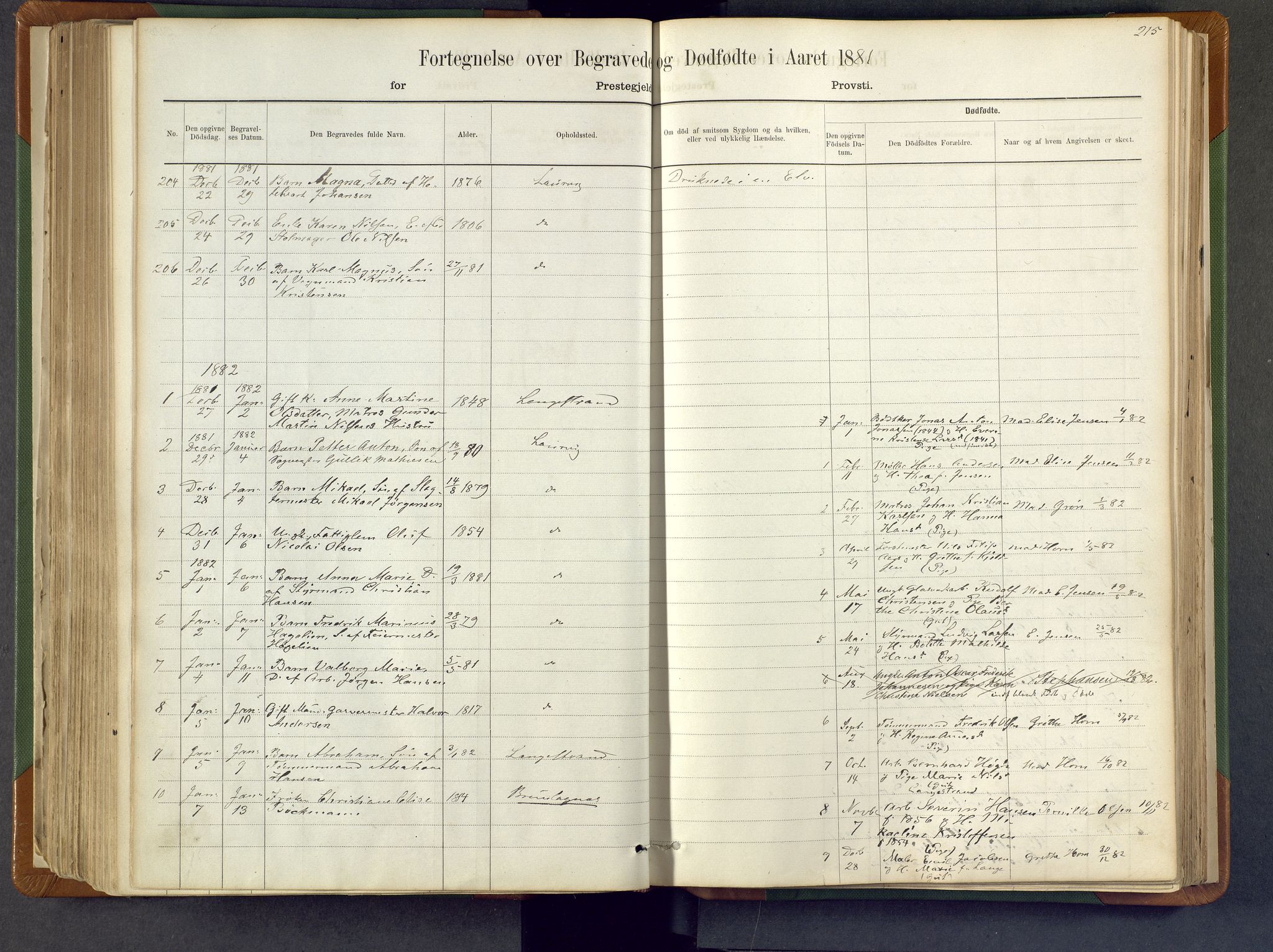 Larvik kirkebøker, SAKO/A-352/F/Fa/L0007: Parish register (official) no. I 7, 1871-1883, p. 215