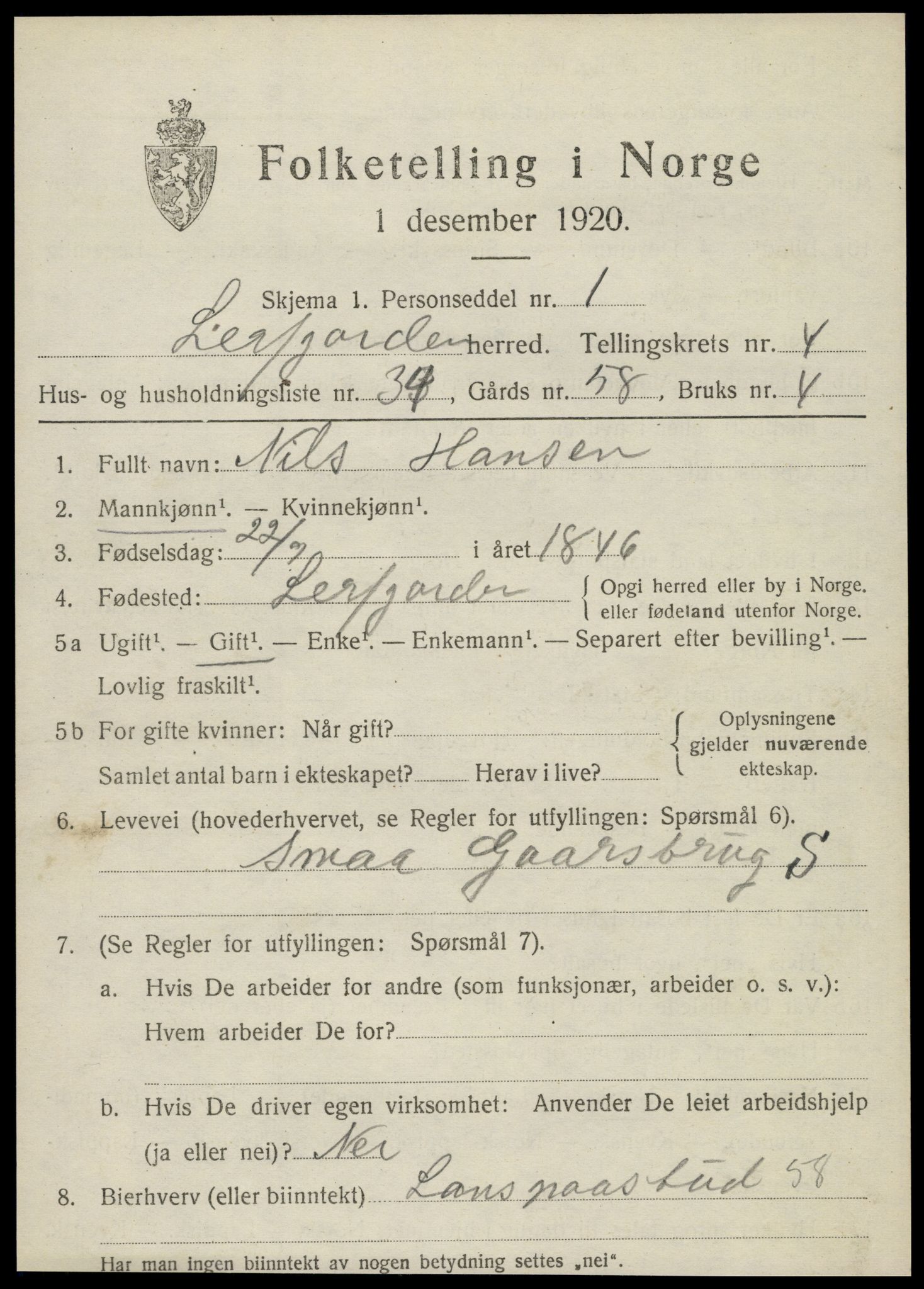 SAT, 1920 census for Leirfjord, 1920, p. 2937