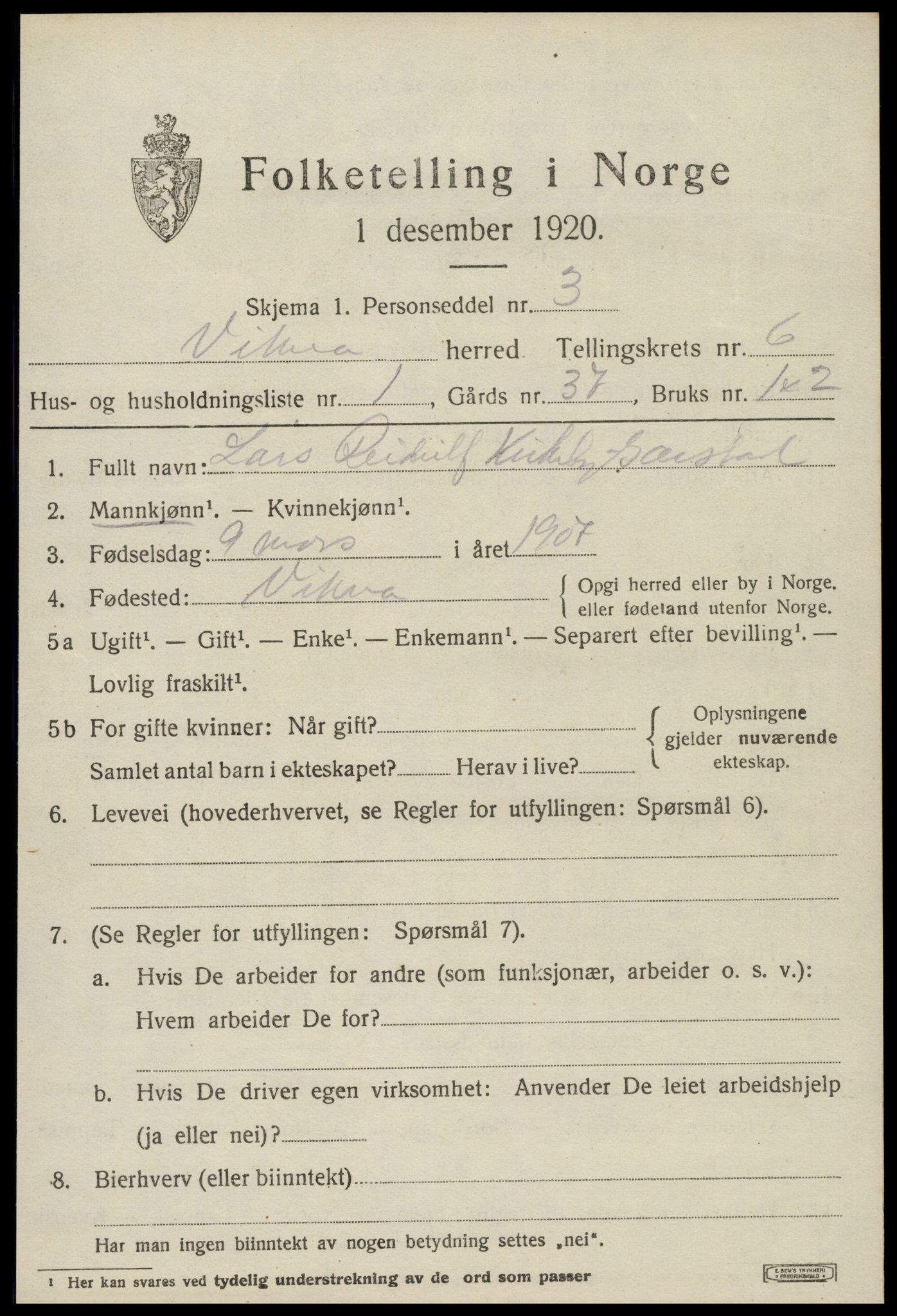 SAT, 1920 census for Vikna, 1920, p. 5001