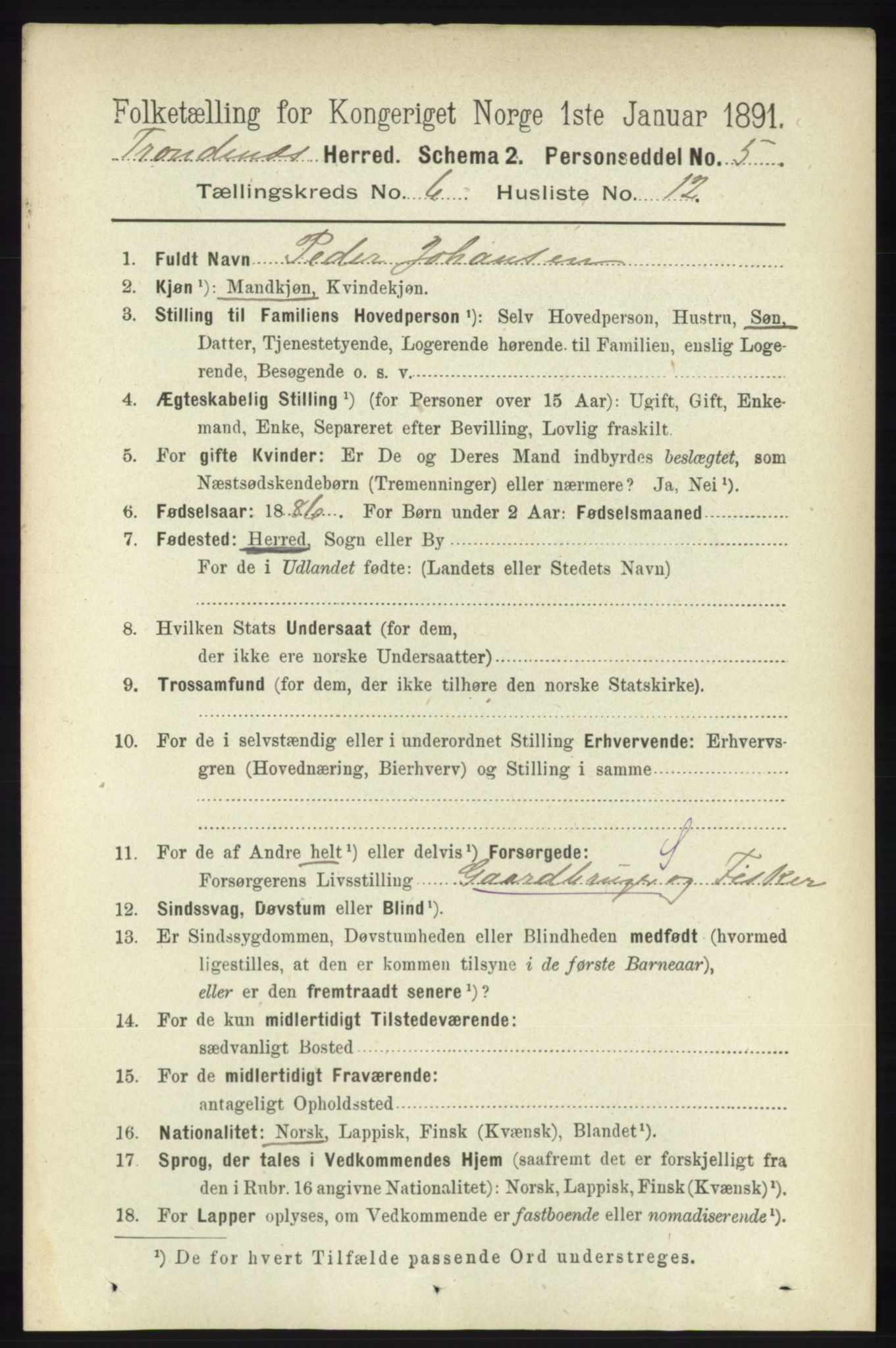 RA, 1891 census for 1914 Trondenes, 1891, p. 3881