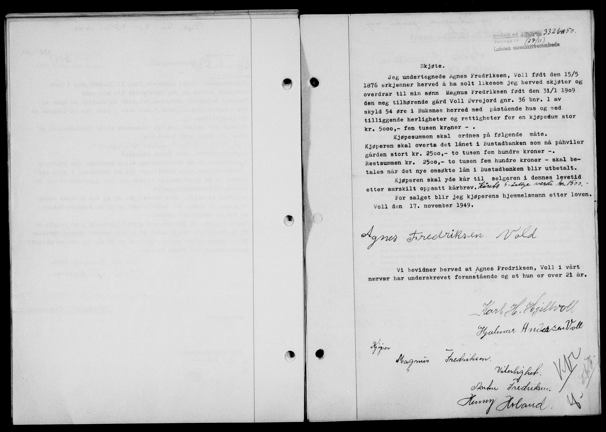 Lofoten sorenskriveri, SAT/A-0017/1/2/2C/L0025a: Mortgage book no. 25a, 1950-1951, Diary no: : 3326/1950