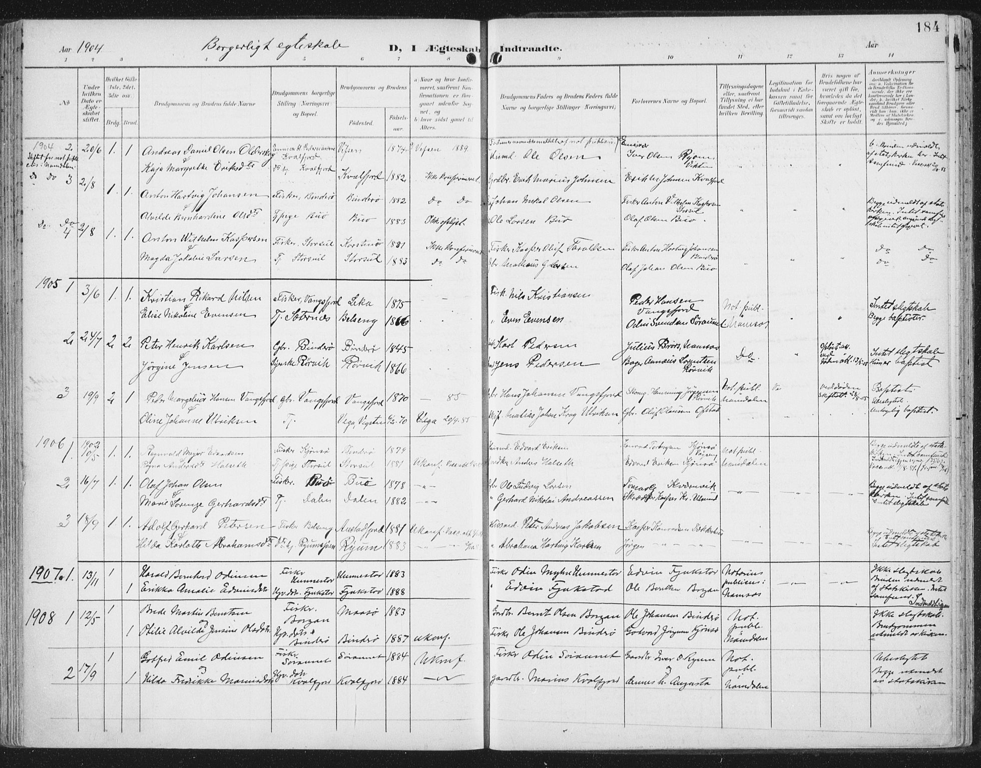 Ministerialprotokoller, klokkerbøker og fødselsregistre - Nord-Trøndelag, SAT/A-1458/786/L0688: Parish register (official) no. 786A04, 1899-1912, p. 184