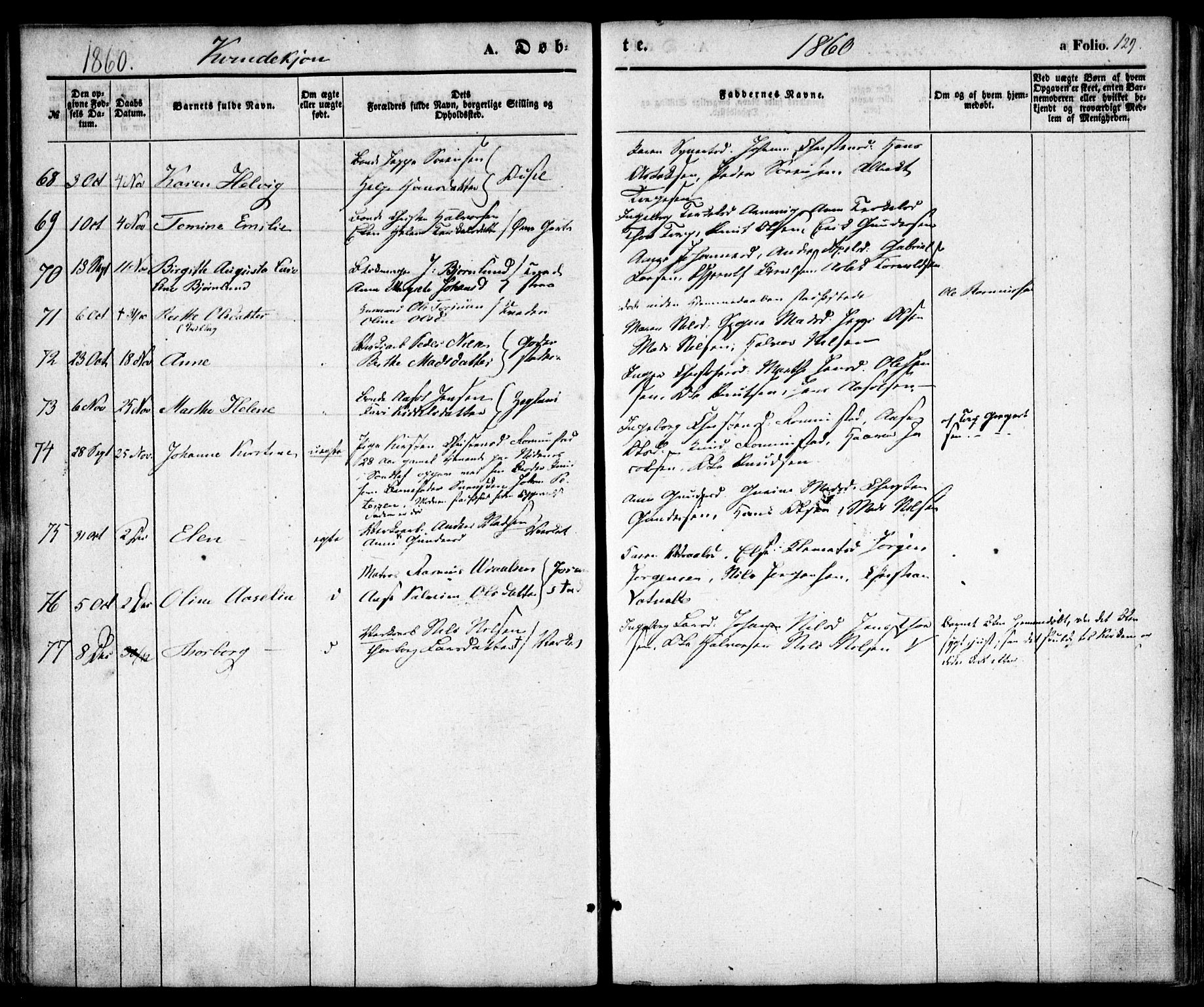 Holt sokneprestkontor, AV/SAK-1111-0021/F/Fa/L0008: Parish register (official) no. A 8, 1849-1860, p. 129