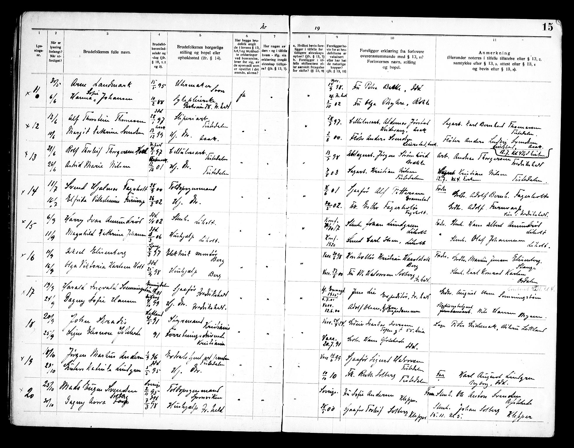Idd prestekontor Kirkebøker, AV/SAO-A-10911/H/Ha/L0002: Banns register no. I 2, 1919-1958, p. 15