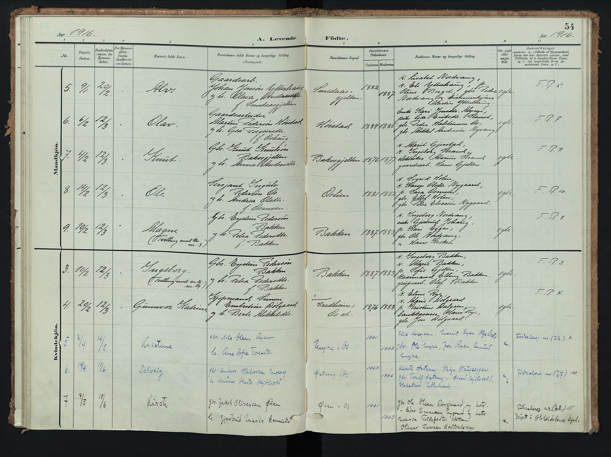 Tolga prestekontor, AV/SAH-PREST-062/K/L0009: Parish register (official) no. 9, 1903-1928, p. 54