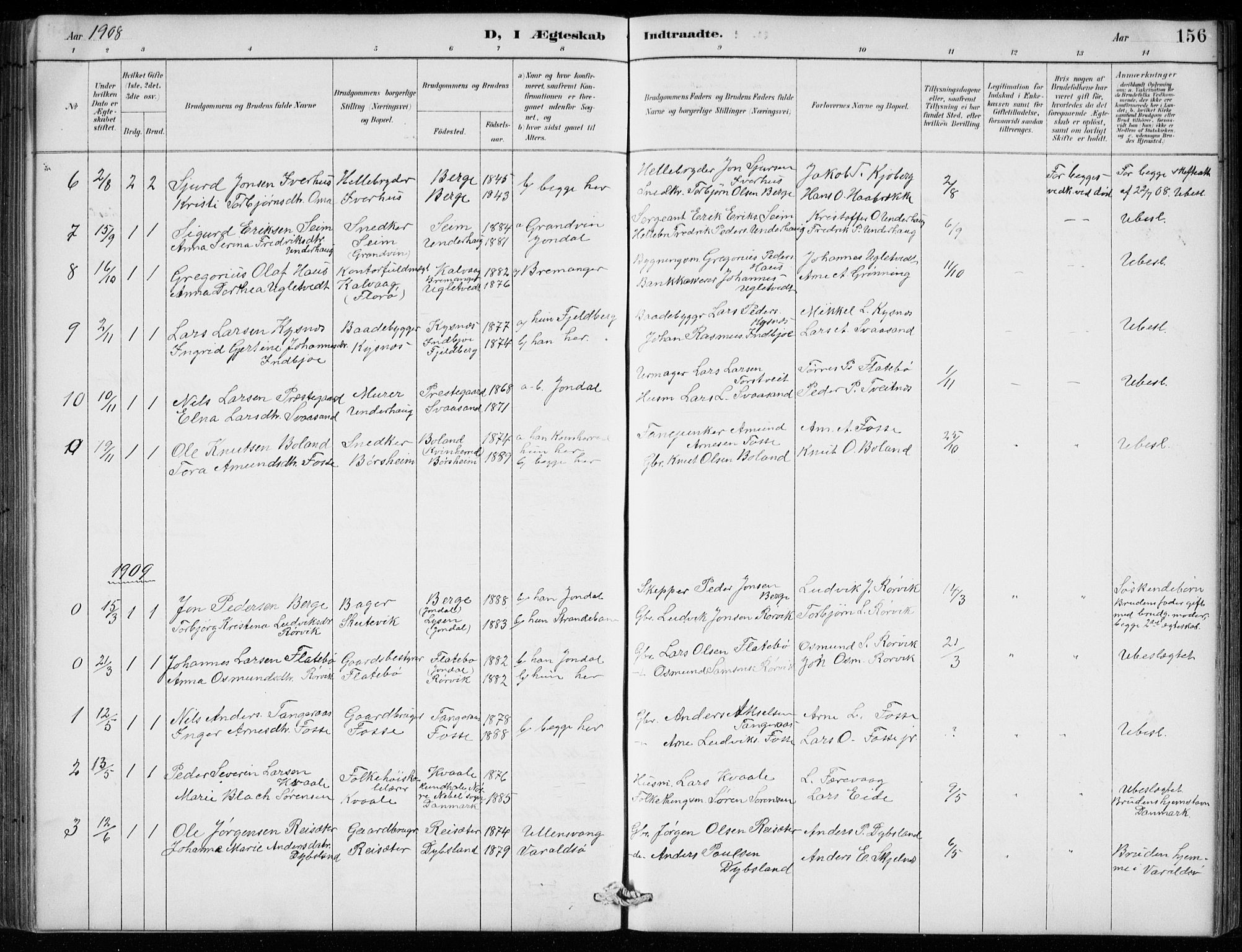 Strandebarm sokneprestembete, AV/SAB-A-78401/H/Hab: Parish register (copy) no. B  1, 1891-1914, p. 156