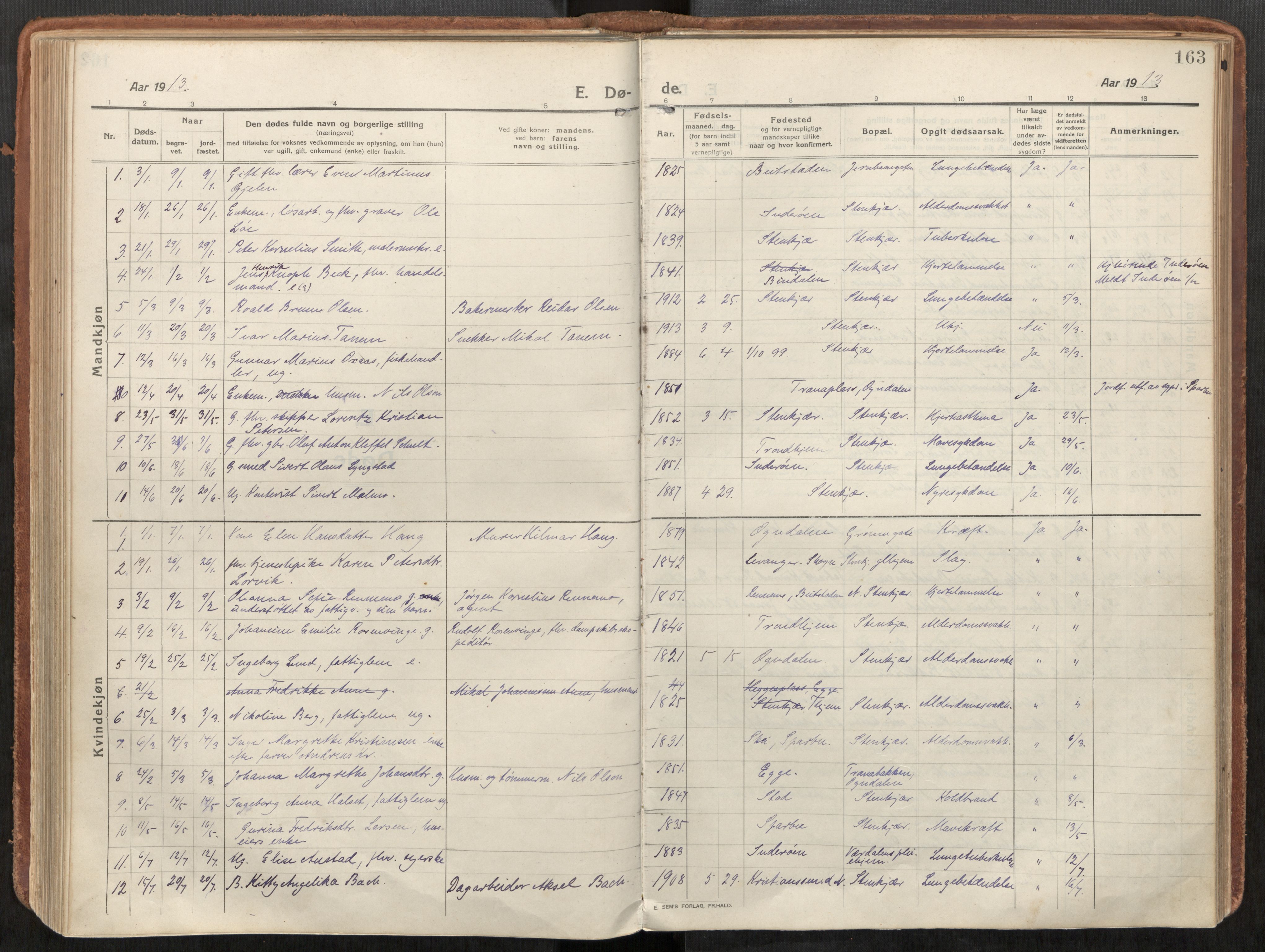 Steinkjer sokneprestkontor, SAT/A-1541/01/H/Ha/Haa/L0003: Parish register (official) no. 3, 1913-1922, p. 163