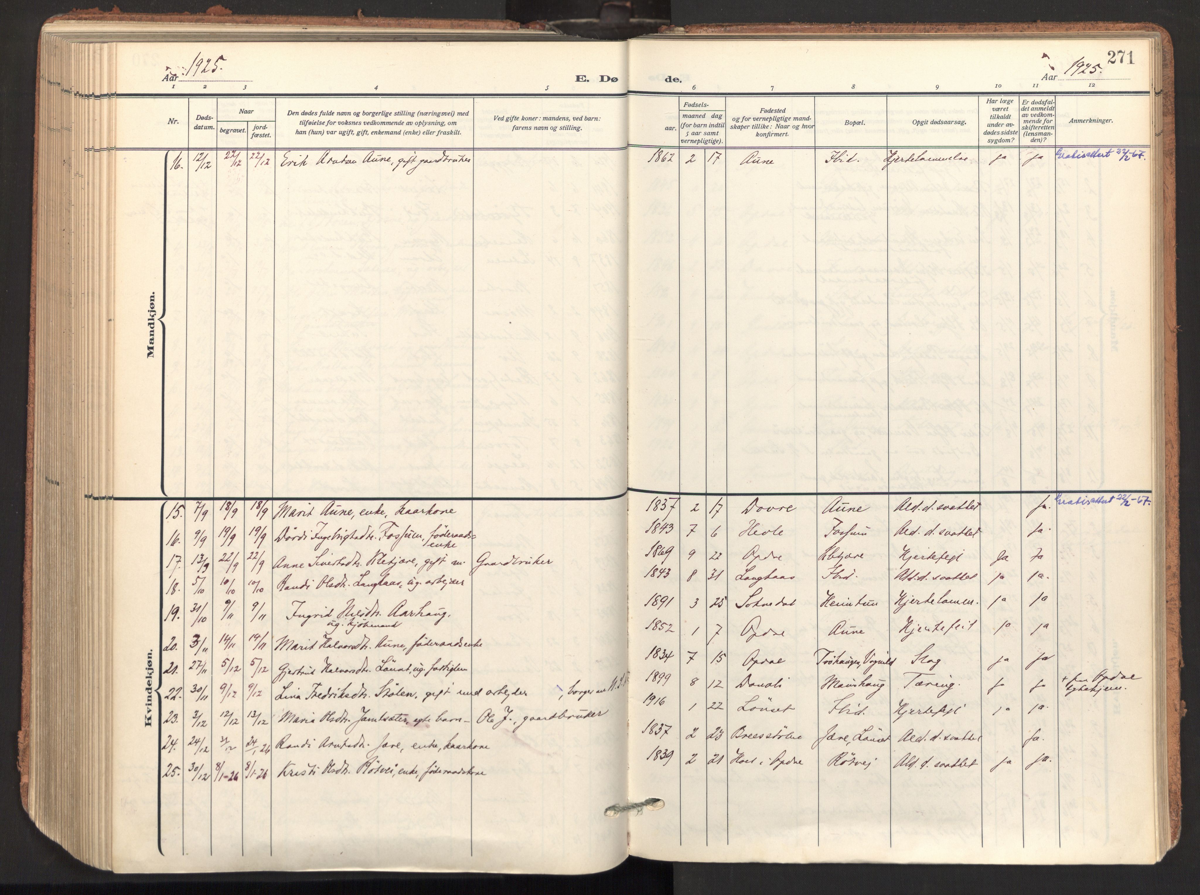Ministerialprotokoller, klokkerbøker og fødselsregistre - Sør-Trøndelag, SAT/A-1456/678/L0909: Parish register (official) no. 678A17, 1912-1930, p. 271