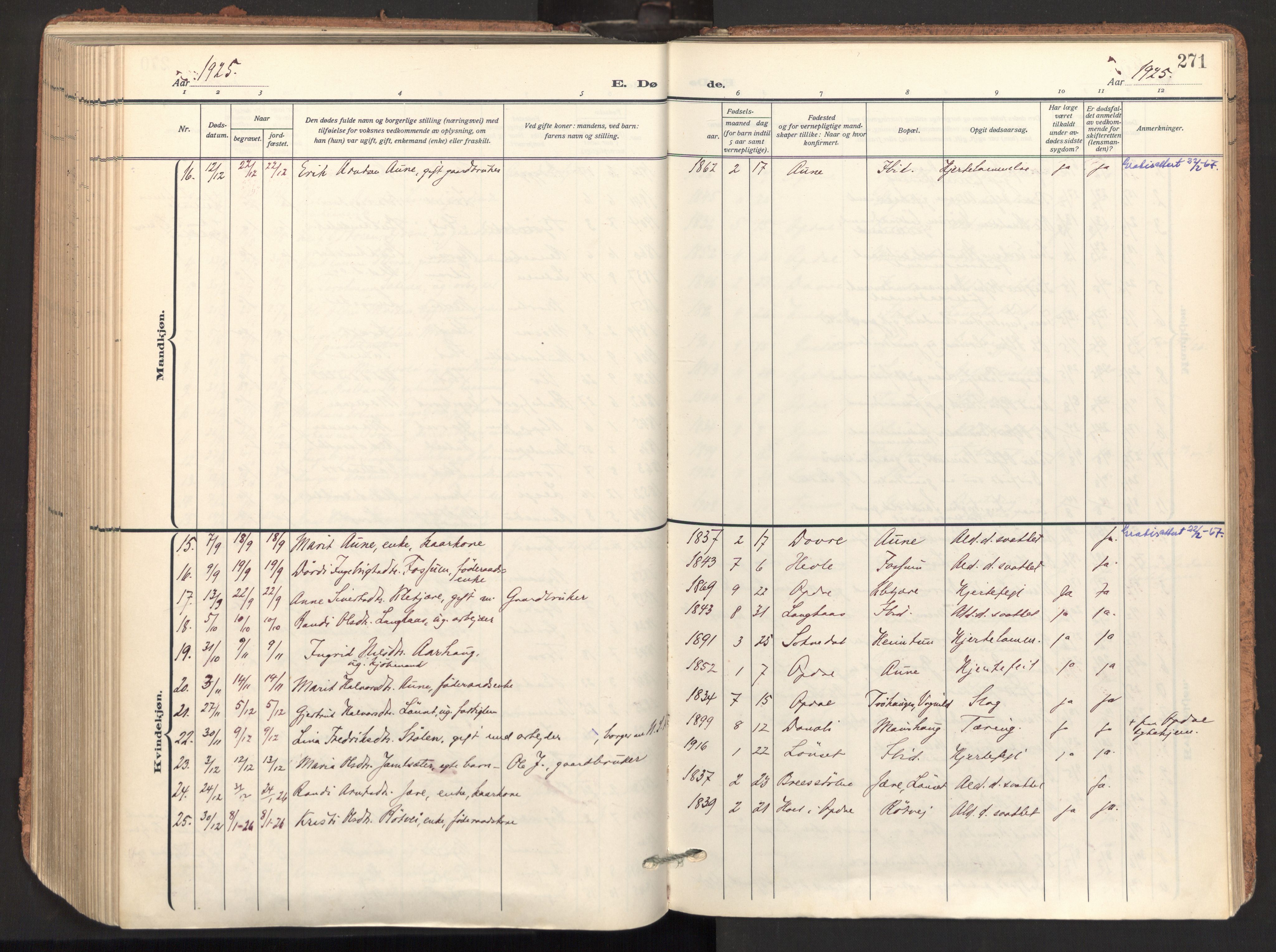 Ministerialprotokoller, klokkerbøker og fødselsregistre - Sør-Trøndelag, AV/SAT-A-1456/678/L0909: Parish register (official) no. 678A17, 1912-1930, p. 271