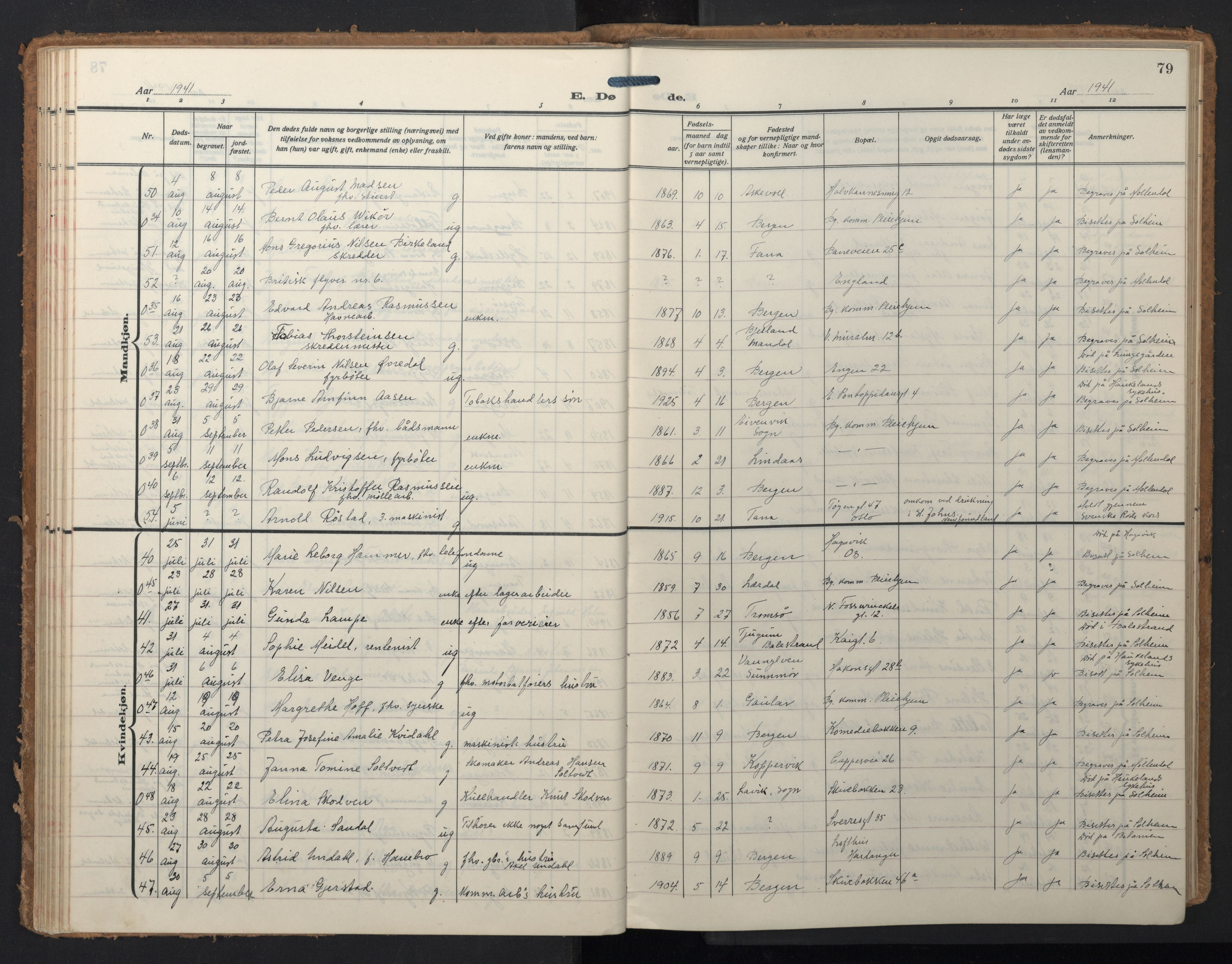 Domkirken sokneprestembete, AV/SAB-A-74801/H/Hab/L0043: Parish register (copy) no. E 7, 1929-1965, p. 78b-79a