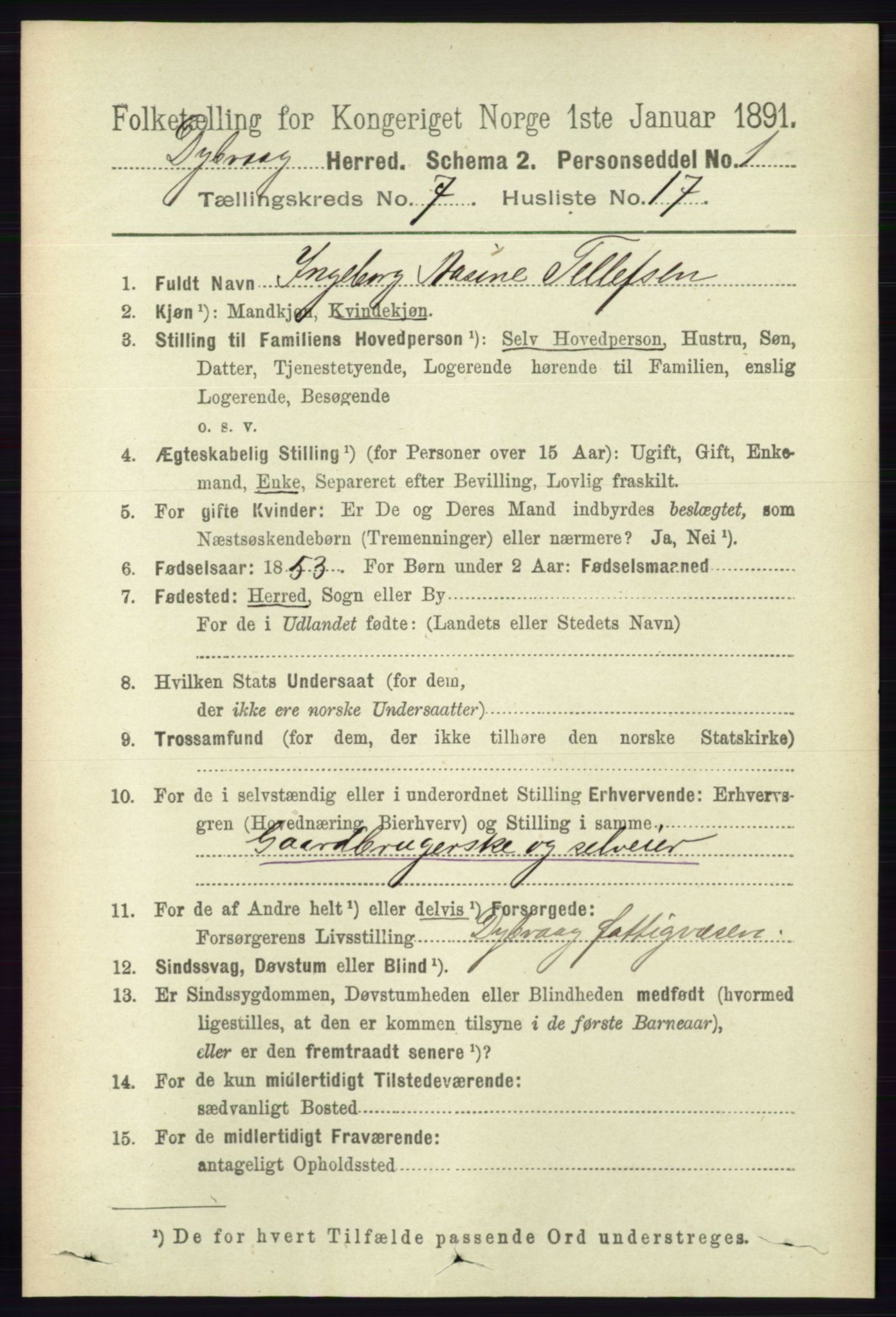 RA, 1891 census for 0915 Dypvåg, 1891, p. 2488