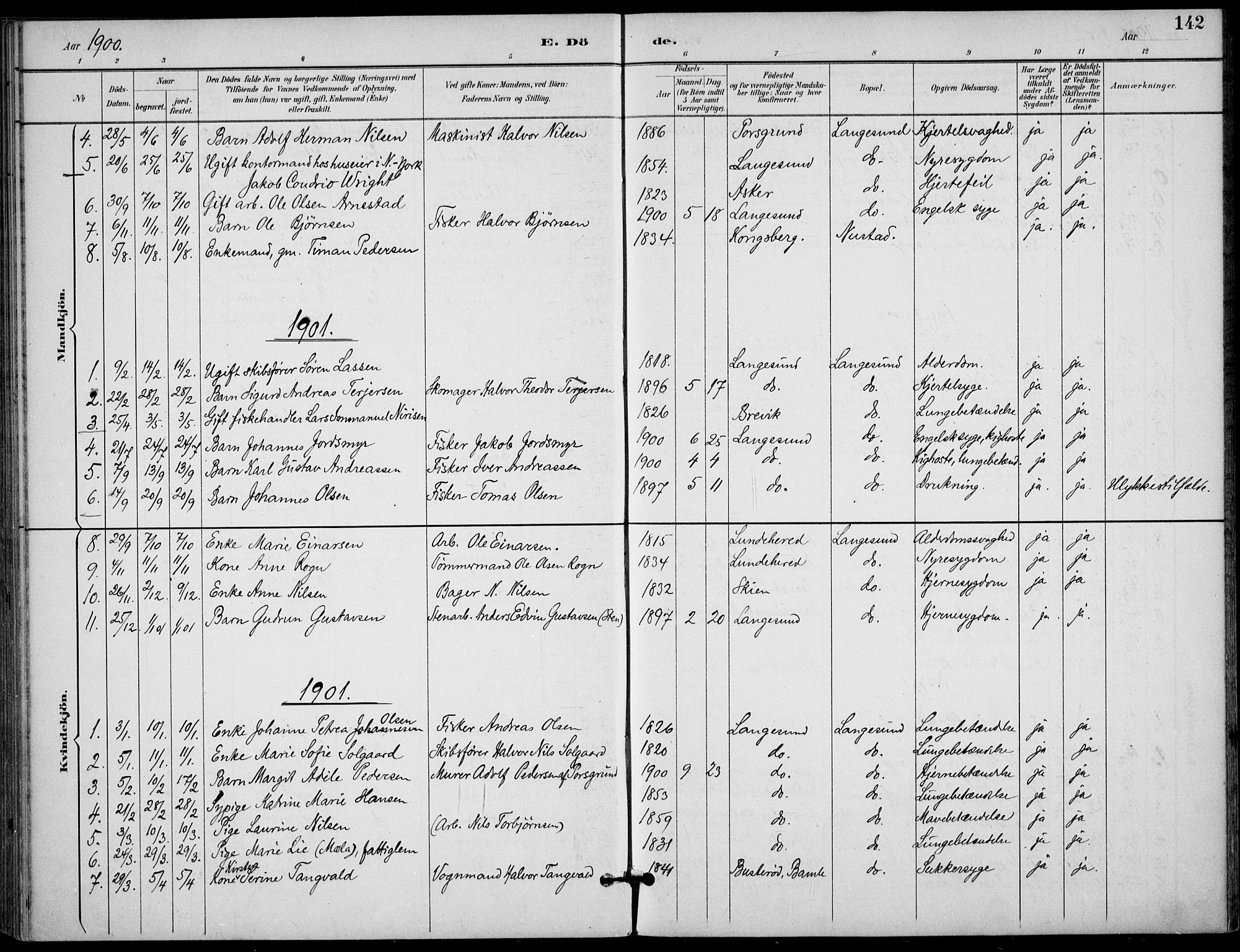 Langesund kirkebøker, SAKO/A-280/F/Fa/L0003: Parish register (official) no. 3, 1893-1907, p. 142