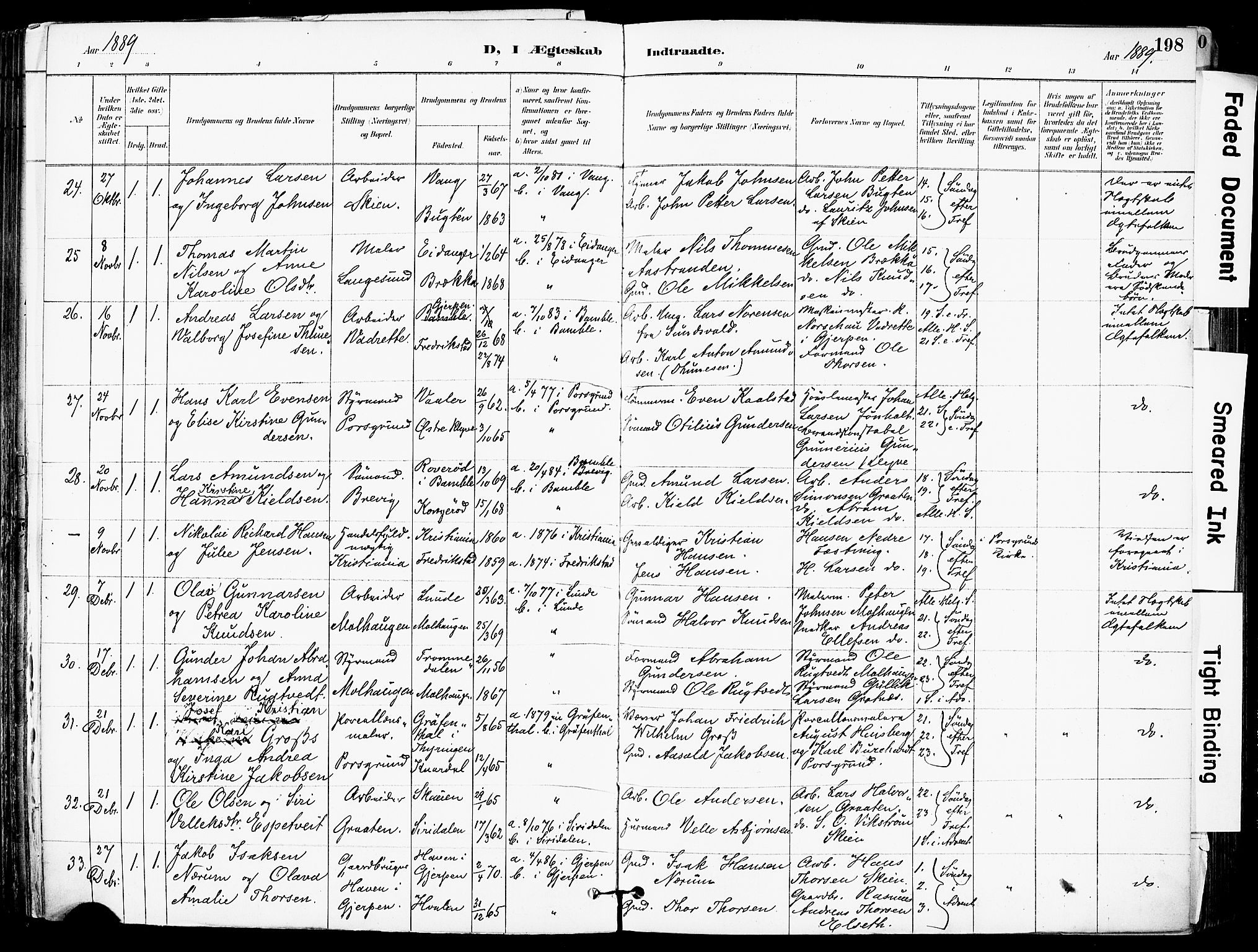 Solum kirkebøker, SAKO/A-306/F/Fa/L0010: Parish register (official) no. I 10, 1888-1898, p. 198