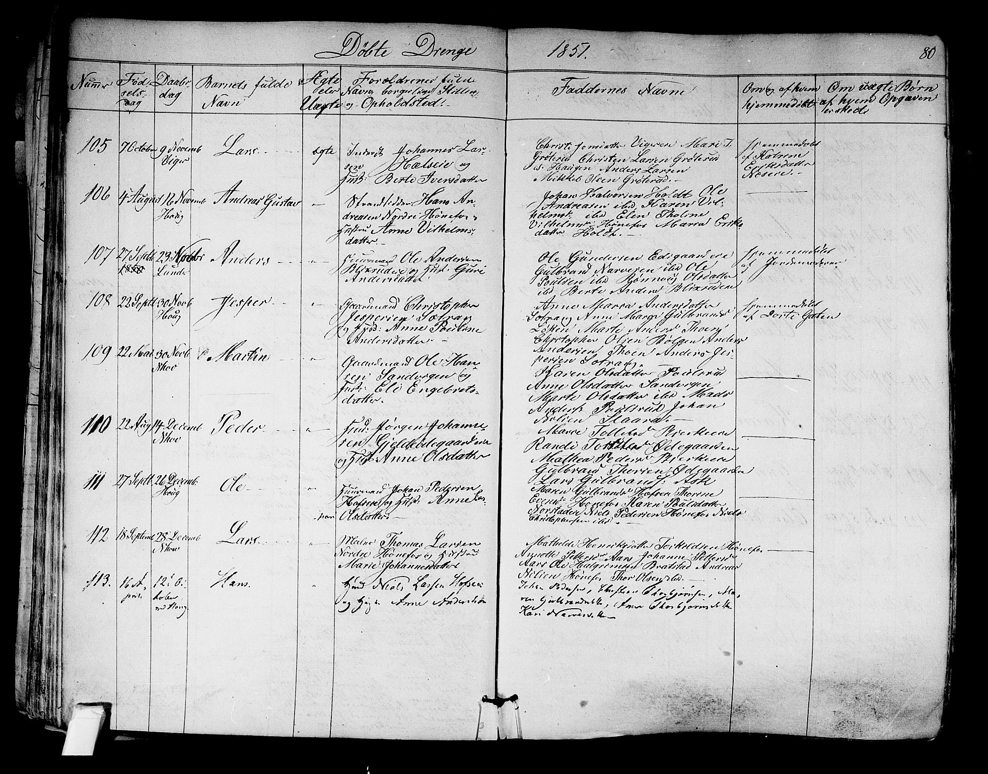 Norderhov kirkebøker, AV/SAKO-A-237/F/Fa/L0011: Parish register (official) no. 11, 1847-1856, p. 80