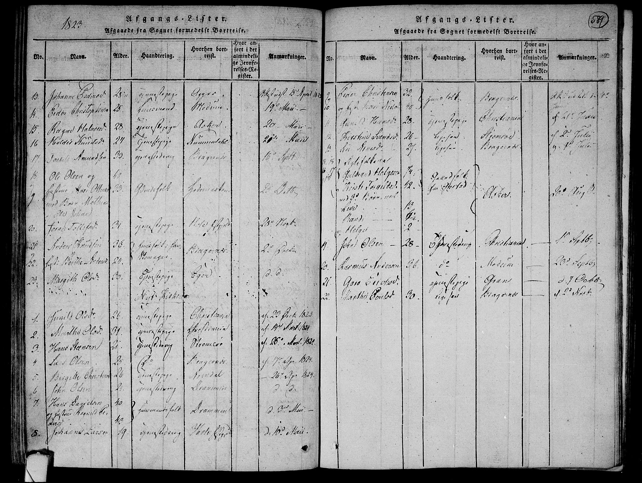 Lier kirkebøker, AV/SAKO-A-230/F/Fa/L0008: Parish register (official) no. I 8, 1813-1825, p. 588-589