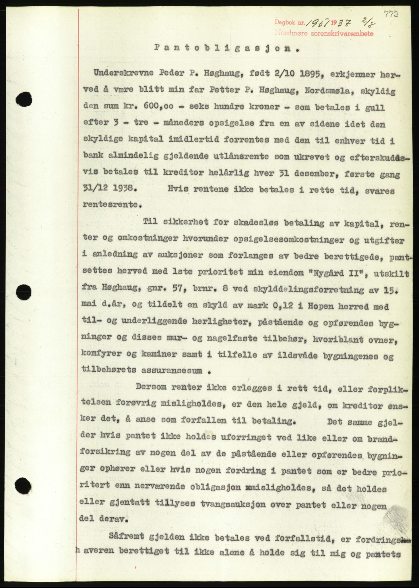 Nordmøre sorenskriveri, AV/SAT-A-4132/1/2/2Ca/L0091: Mortgage book no. B81, 1937-1937, Diary no: : 1951/1937