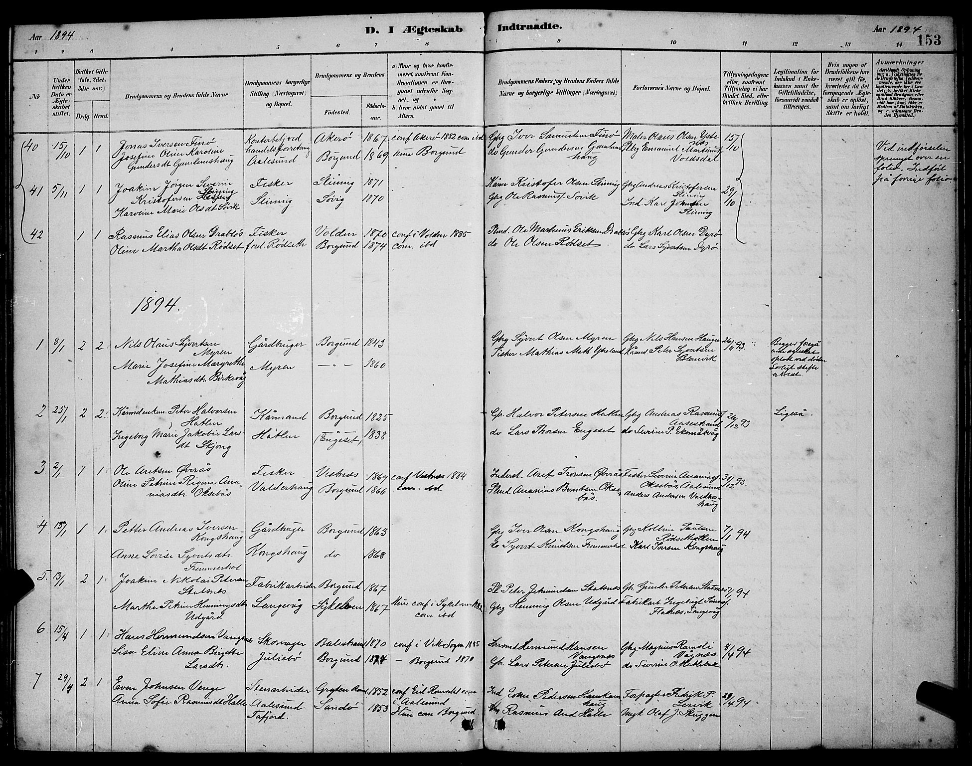 Ministerialprotokoller, klokkerbøker og fødselsregistre - Møre og Romsdal, SAT/A-1454/528/L0430: Parish register (copy) no. 528C11, 1884-1899, p. 153