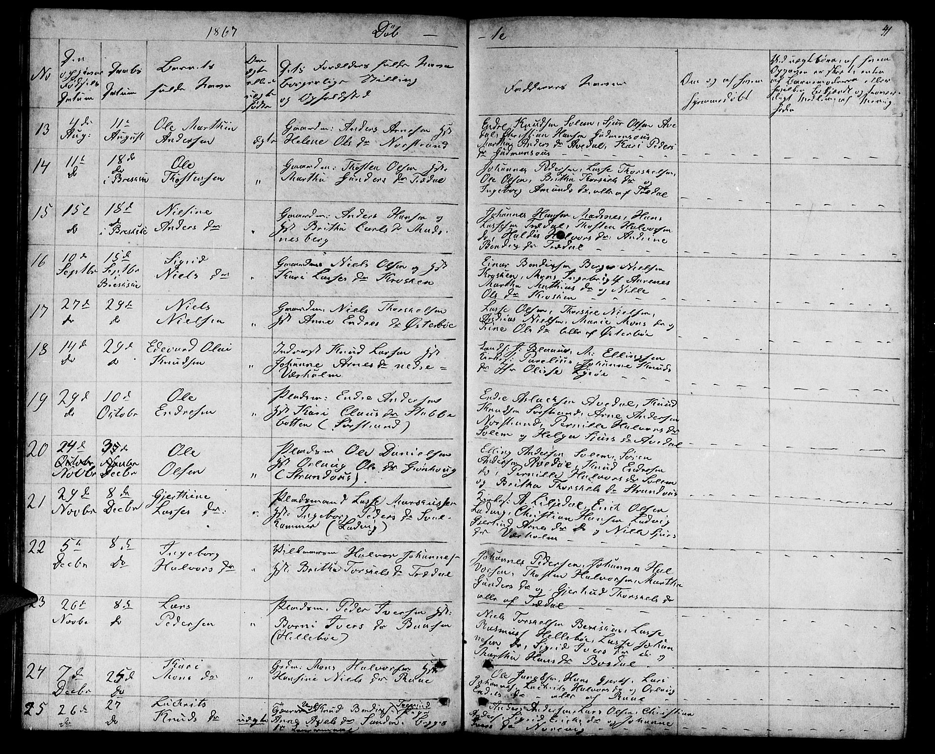 Lavik sokneprestembete, SAB/A-80901: Parish register (copy) no. A 1, 1854-1881, p. 41