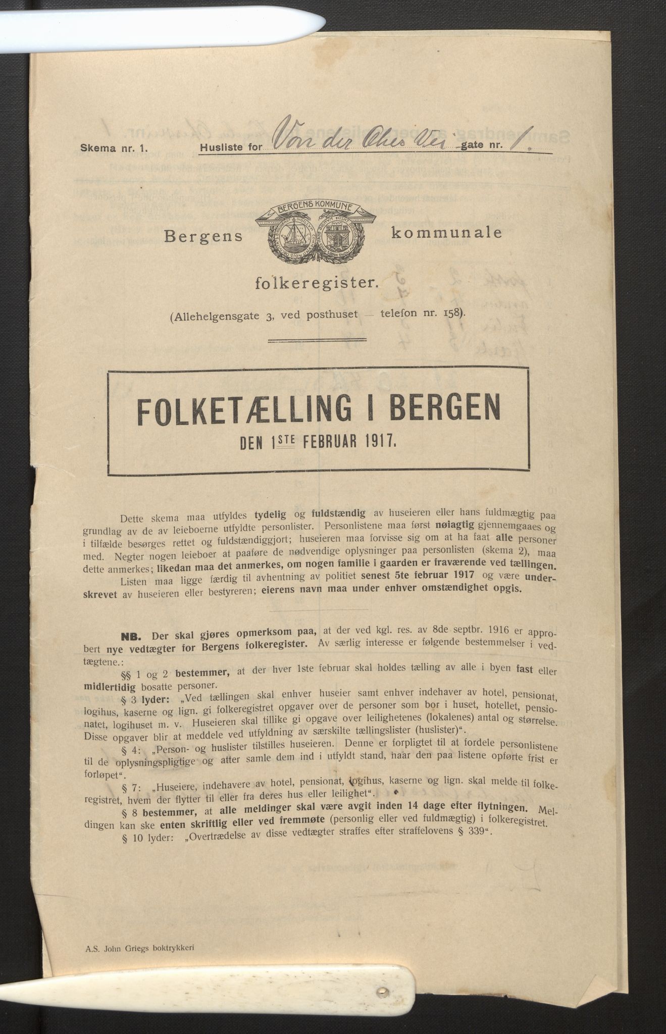 SAB, Municipal Census 1917 for Bergen, 1917, p. 44449