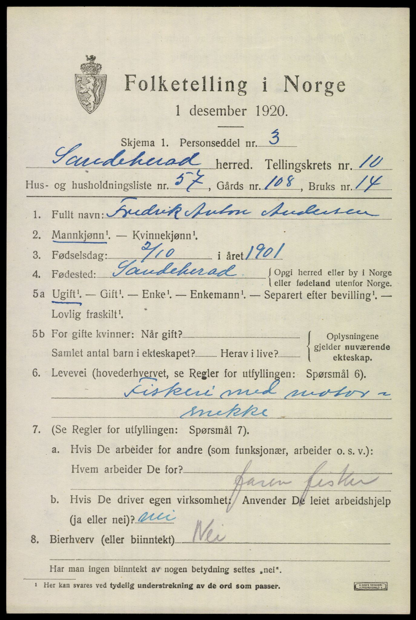 SAKO, 1920 census for Sandeherred, 1920, p. 15248