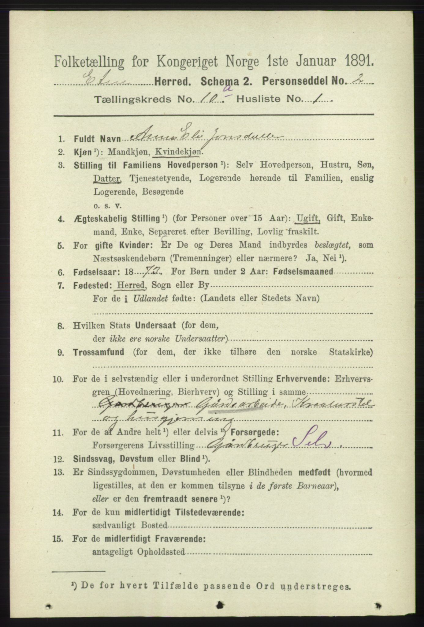 RA, 1891 census for 1211 Etne, 1891, p. 1863